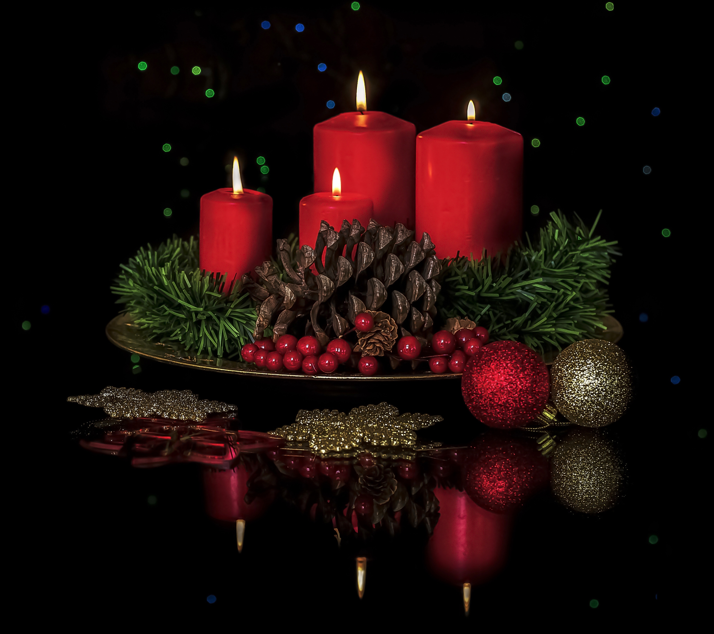 Download mobile wallpaper Christmas, Holiday, Candle, Christmas Ornaments, Pine Cone for free.