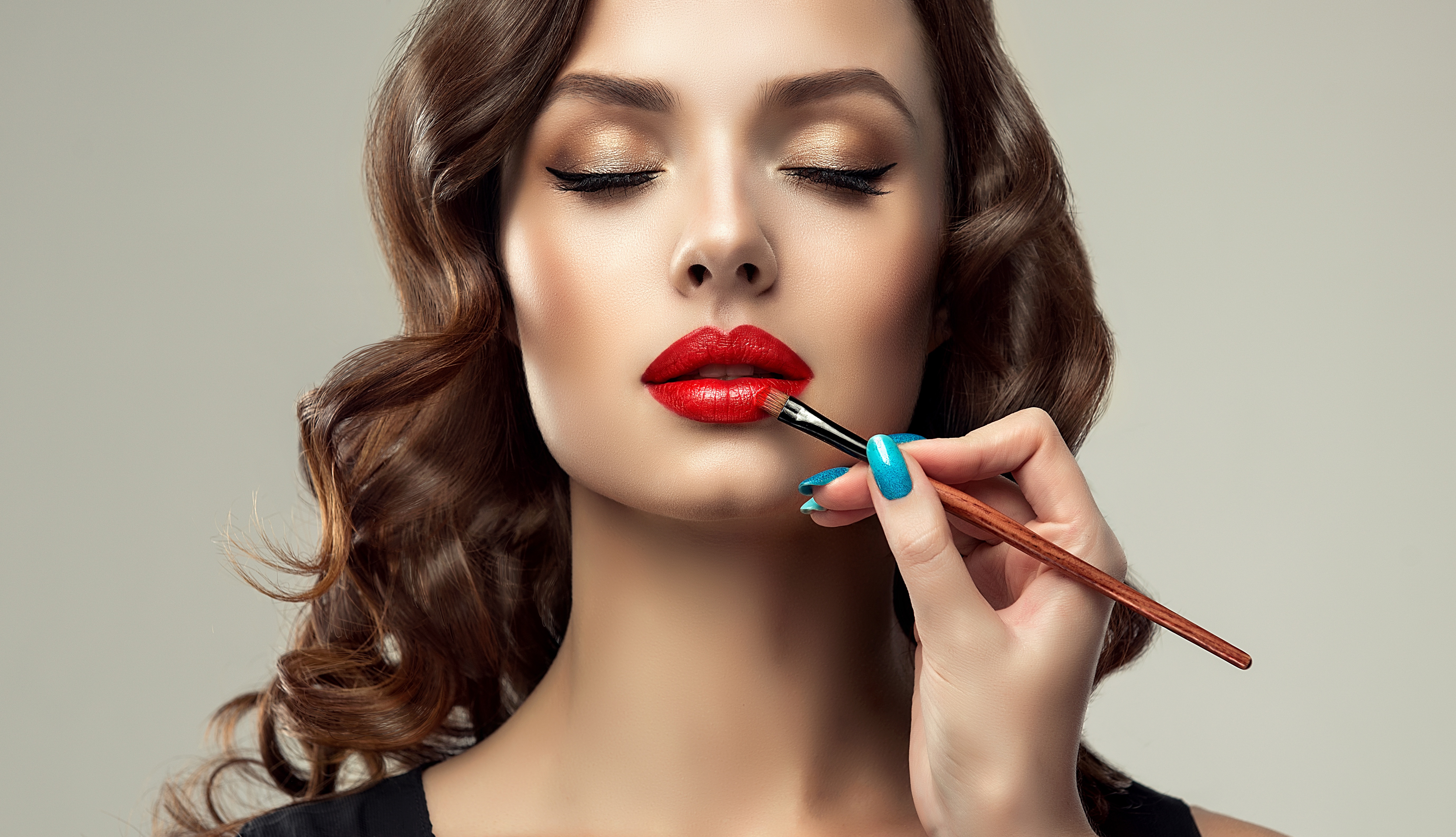 Download mobile wallpaper Mood, Face, Brunette, Women, Makeup, Lipstick for free.