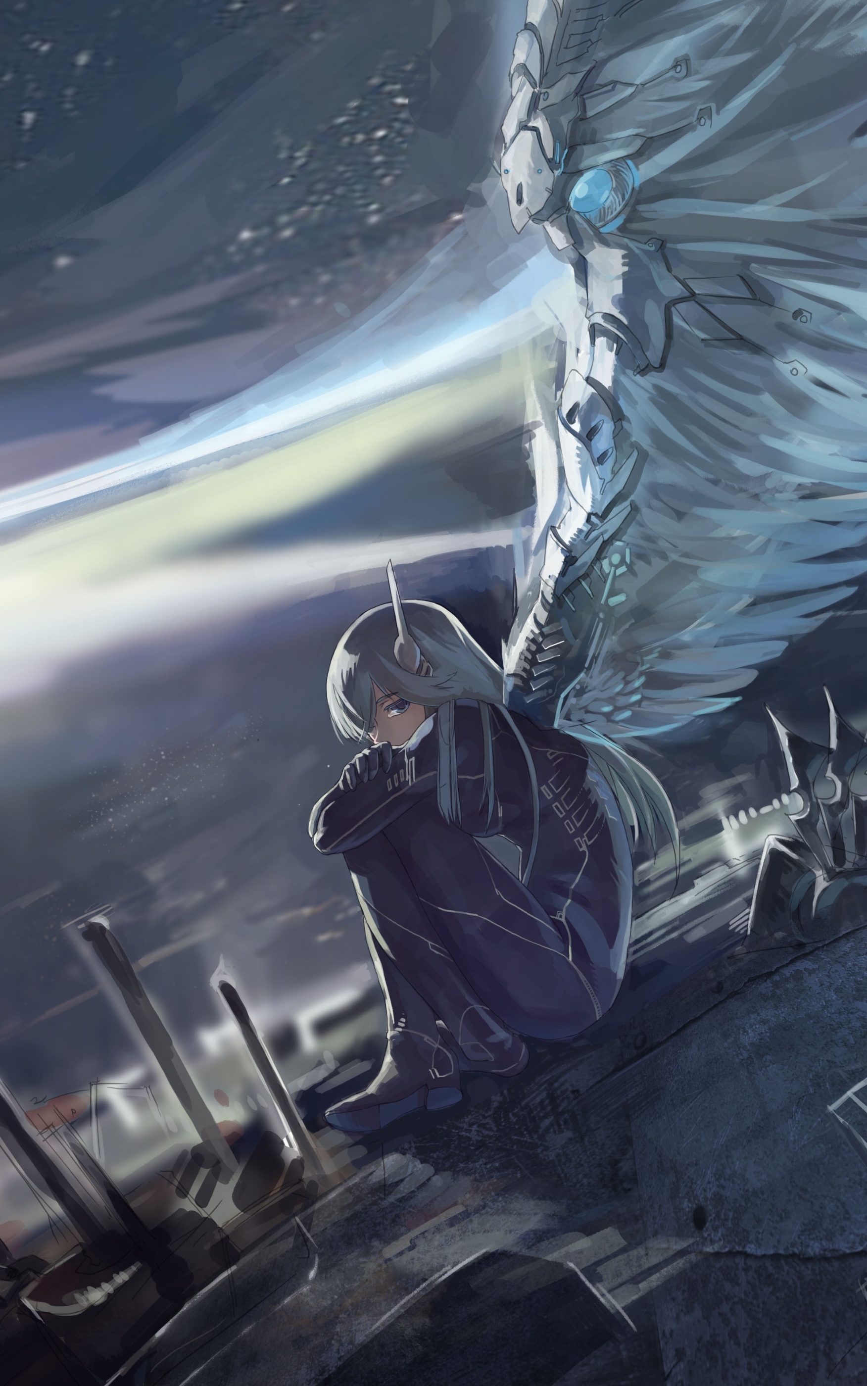 Download mobile wallpaper Anime, Wings, Angel, Long Hair for free.