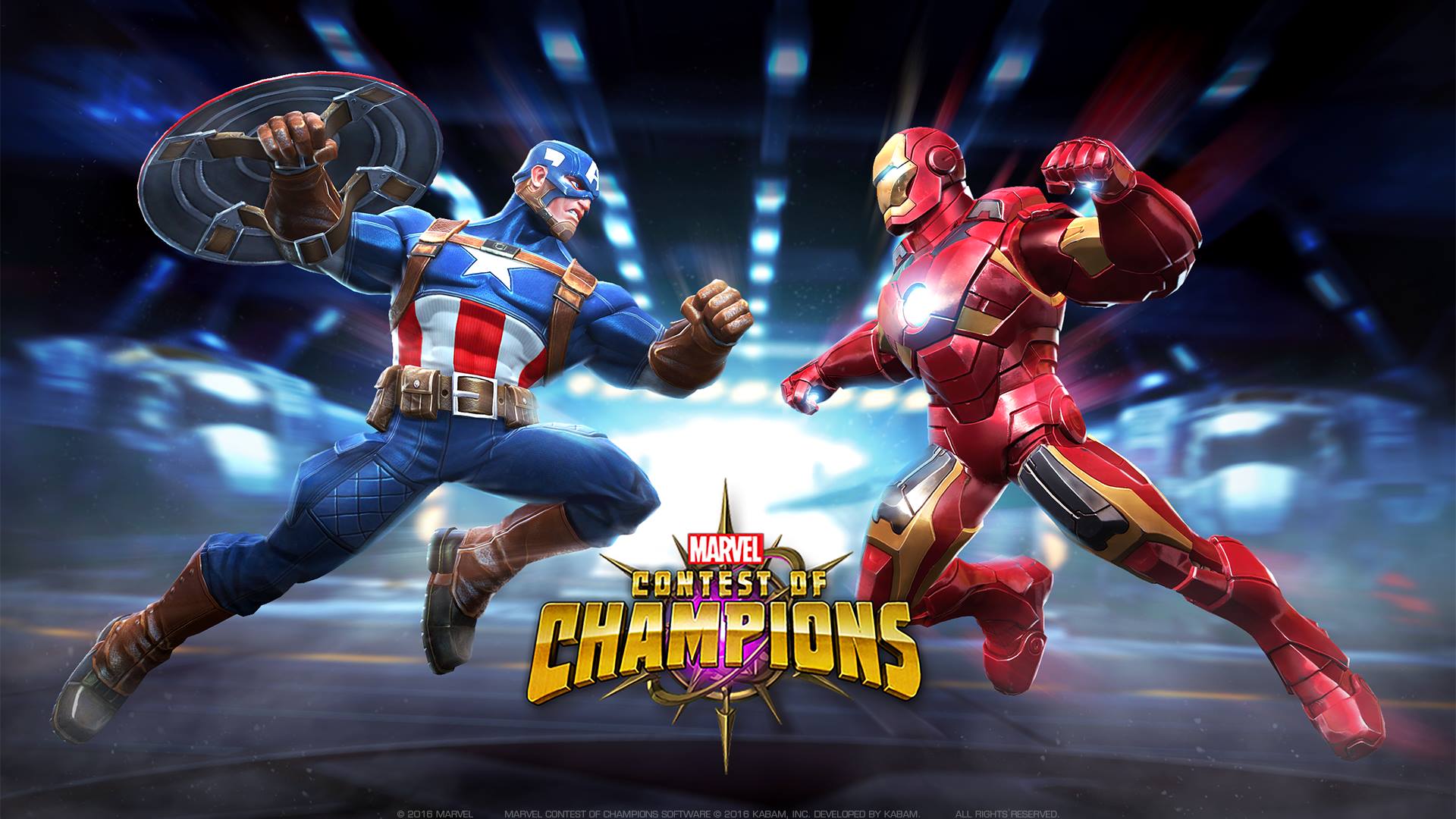 video game, marvel contest of champions, captain america, iron man