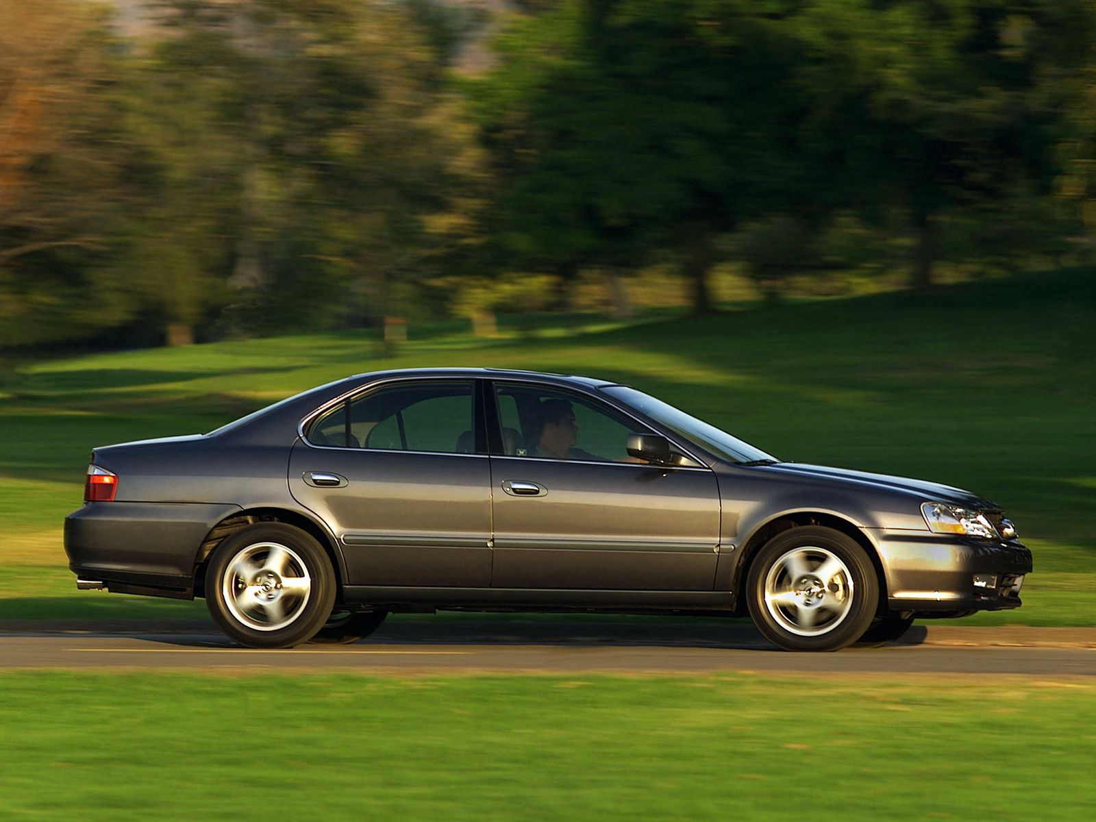 auto, nature, trees, grass, acura, cars, blue, side view, speed, style, akura, tl, 2002 5K