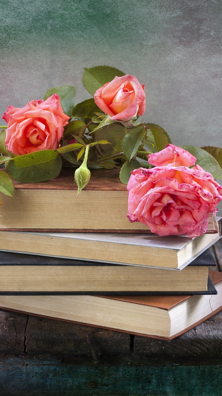 Download mobile wallpaper Still Life, Flower, Rose, Book, Photography, Pink Flower for free.