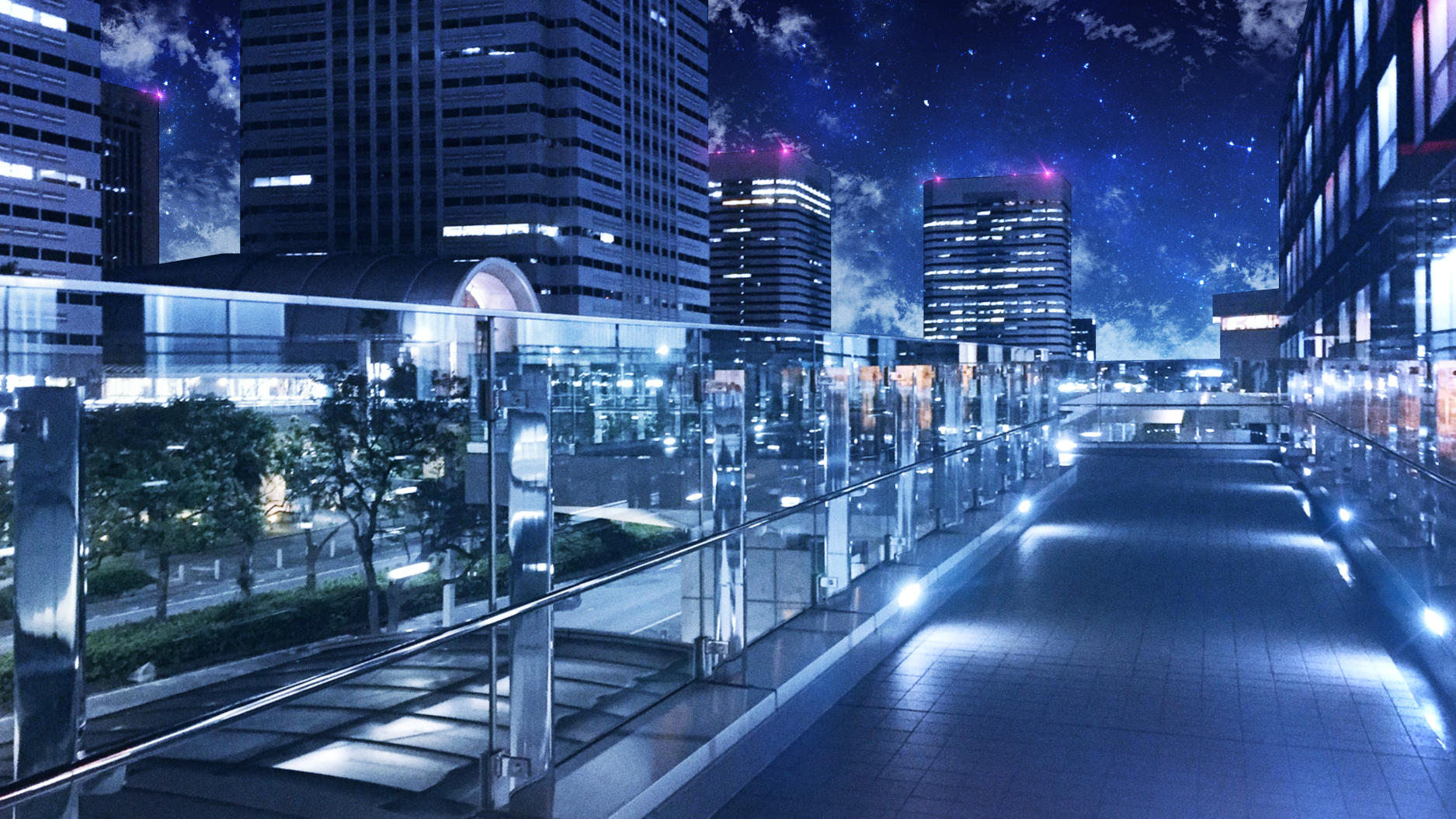 Laden Sie das Gebäude, Licht, Nacht, Original, Himmel, Animes, Großstadt-Bild kostenlos auf Ihren PC-Desktop herunter
