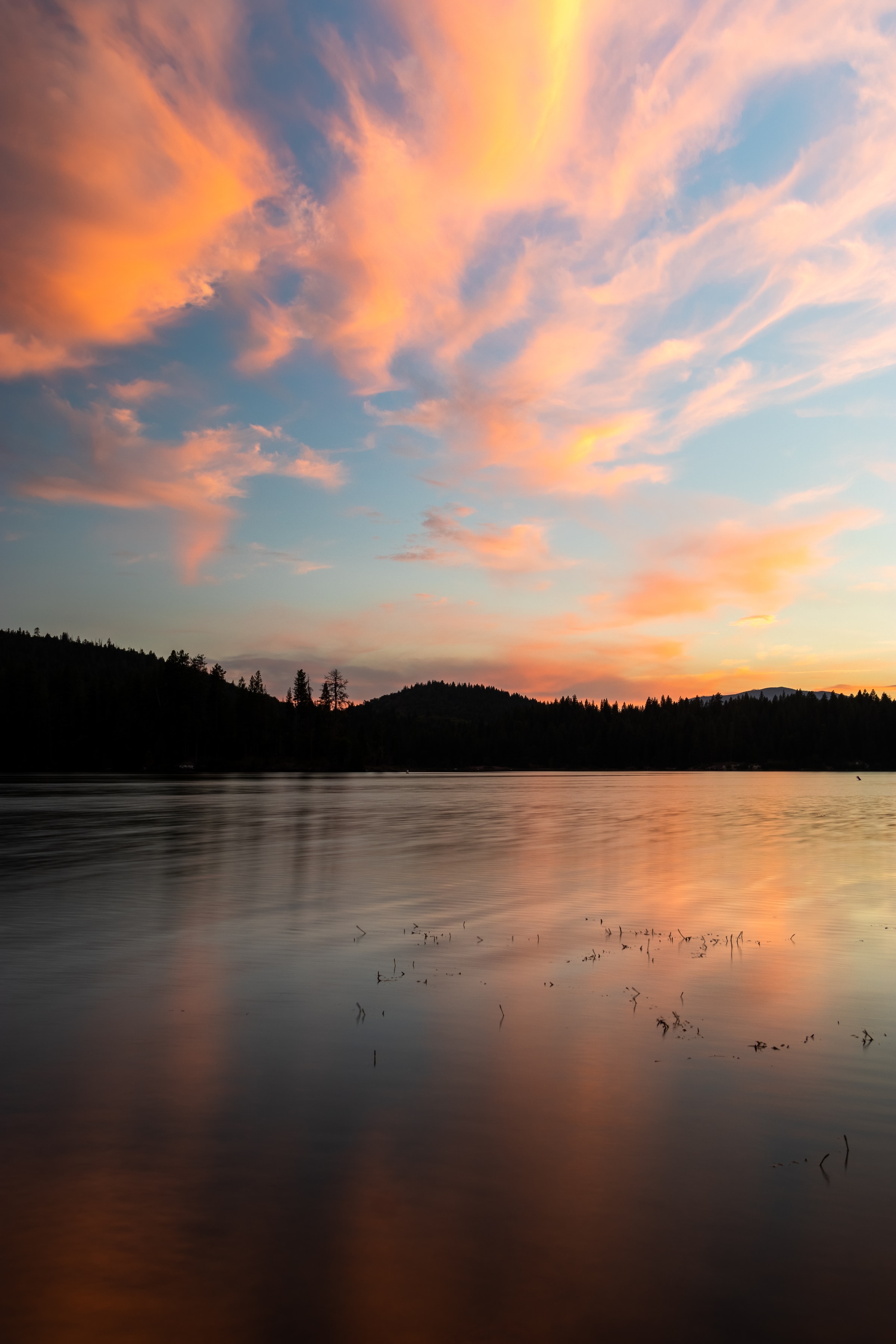 Download mobile wallpaper Lake, Water, Sunset, Evening, Nature, Hills for free.