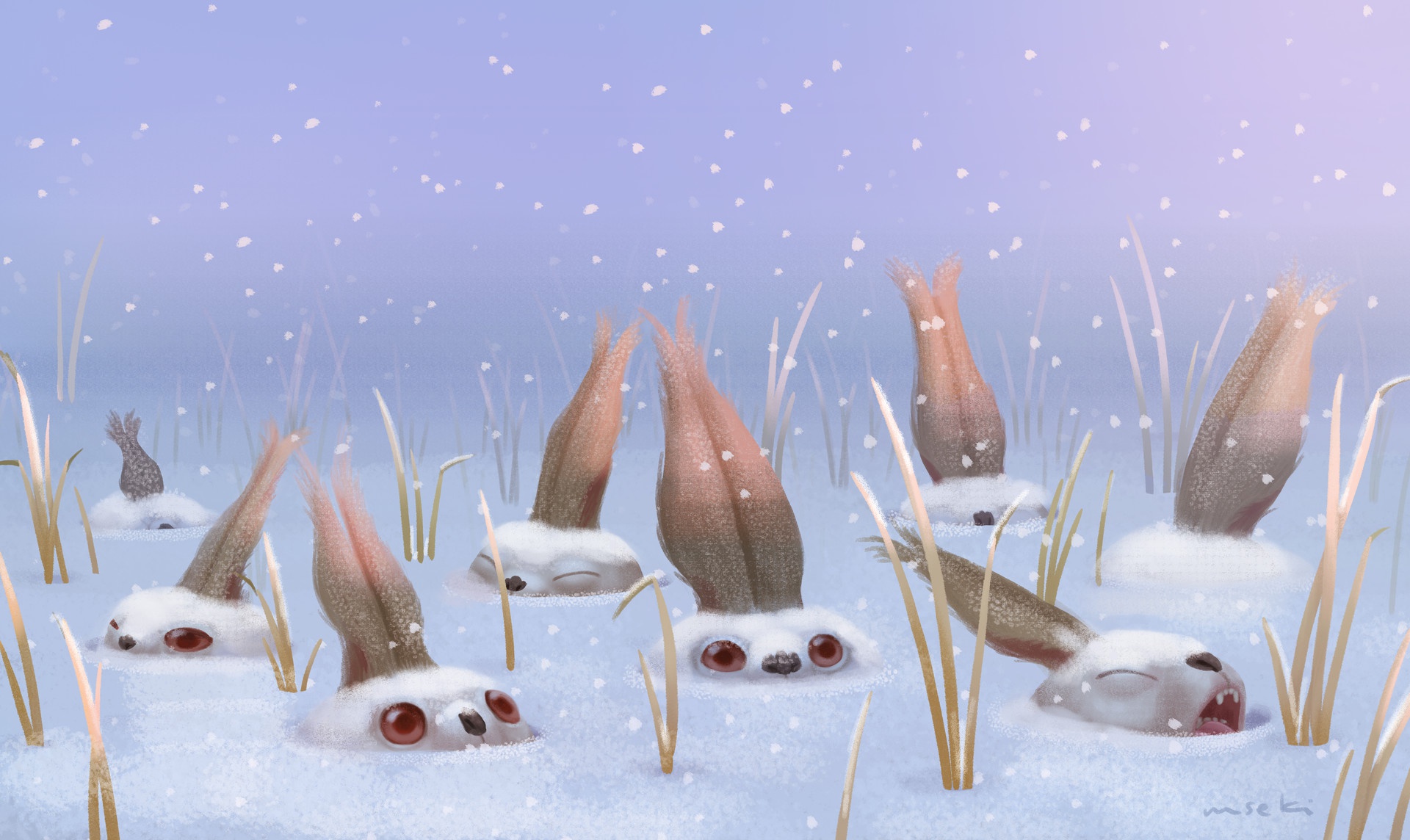 Download mobile wallpaper Winter, Snow, Artistic, Rabbit for free.