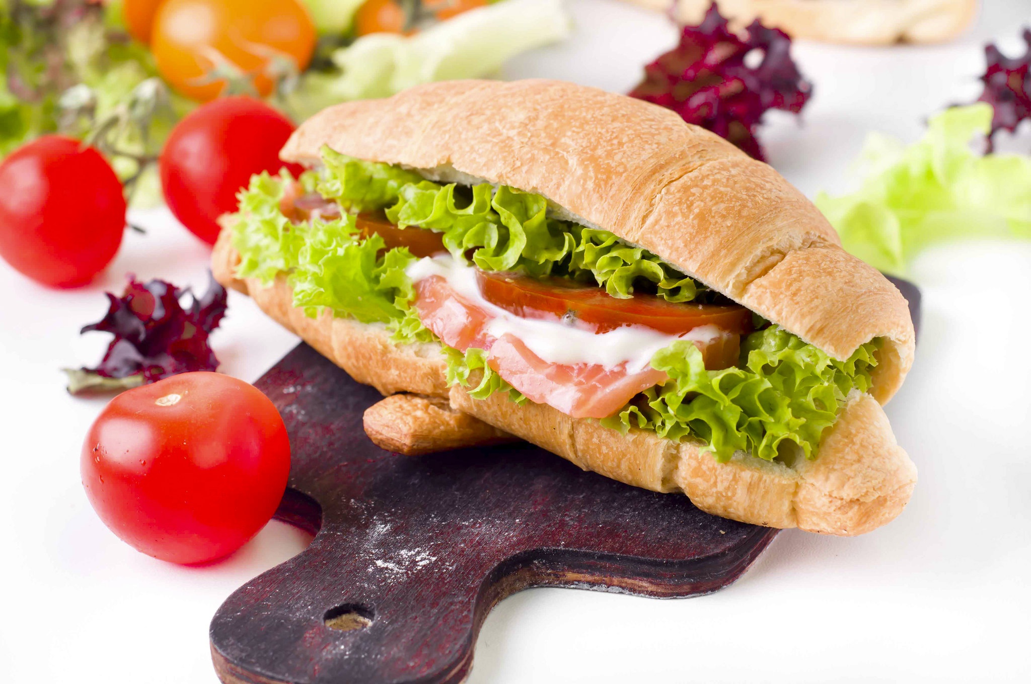 Free download wallpaper Food, Salad, Tomato, Croissant, Sandwich on your PC desktop