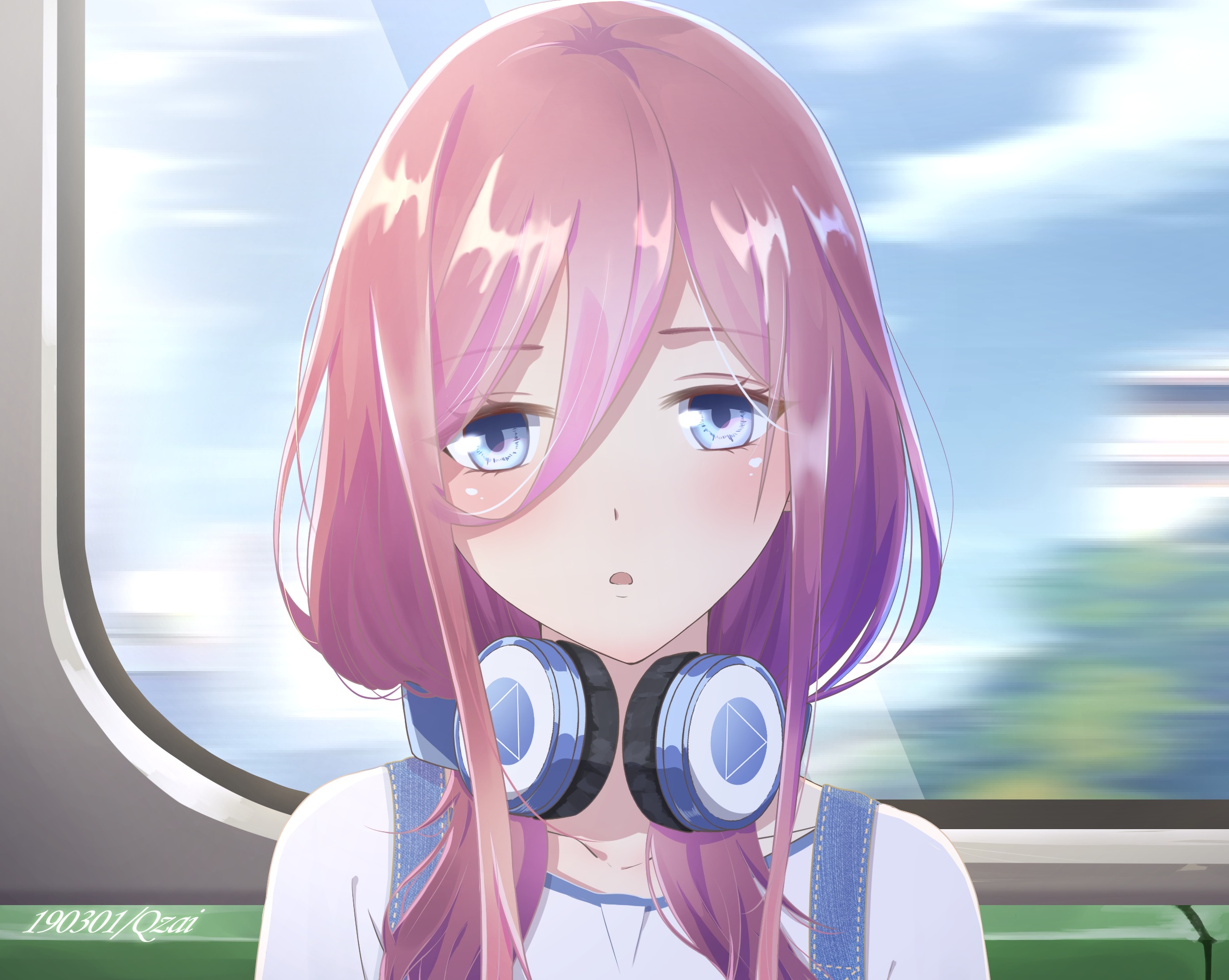 Download mobile wallpaper Anime, Headphones, Face, Pink Hair, Aqua Eyes, The Quintessential Quintuplets, Miku Nakano for free.
