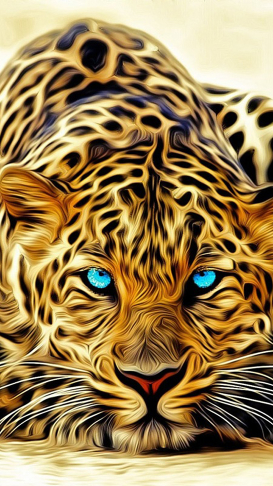 Download mobile wallpaper Leopard, Photography, Blue Eyes, Cgi, Manipulation, Oil Painting for free.