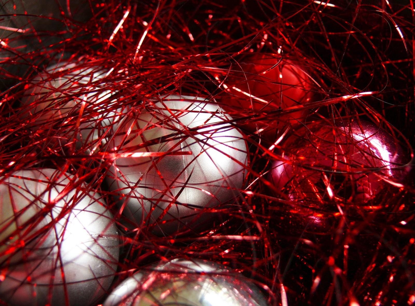 holidays, close up, christmas decorations, christmas tree toys, tinsel, balls