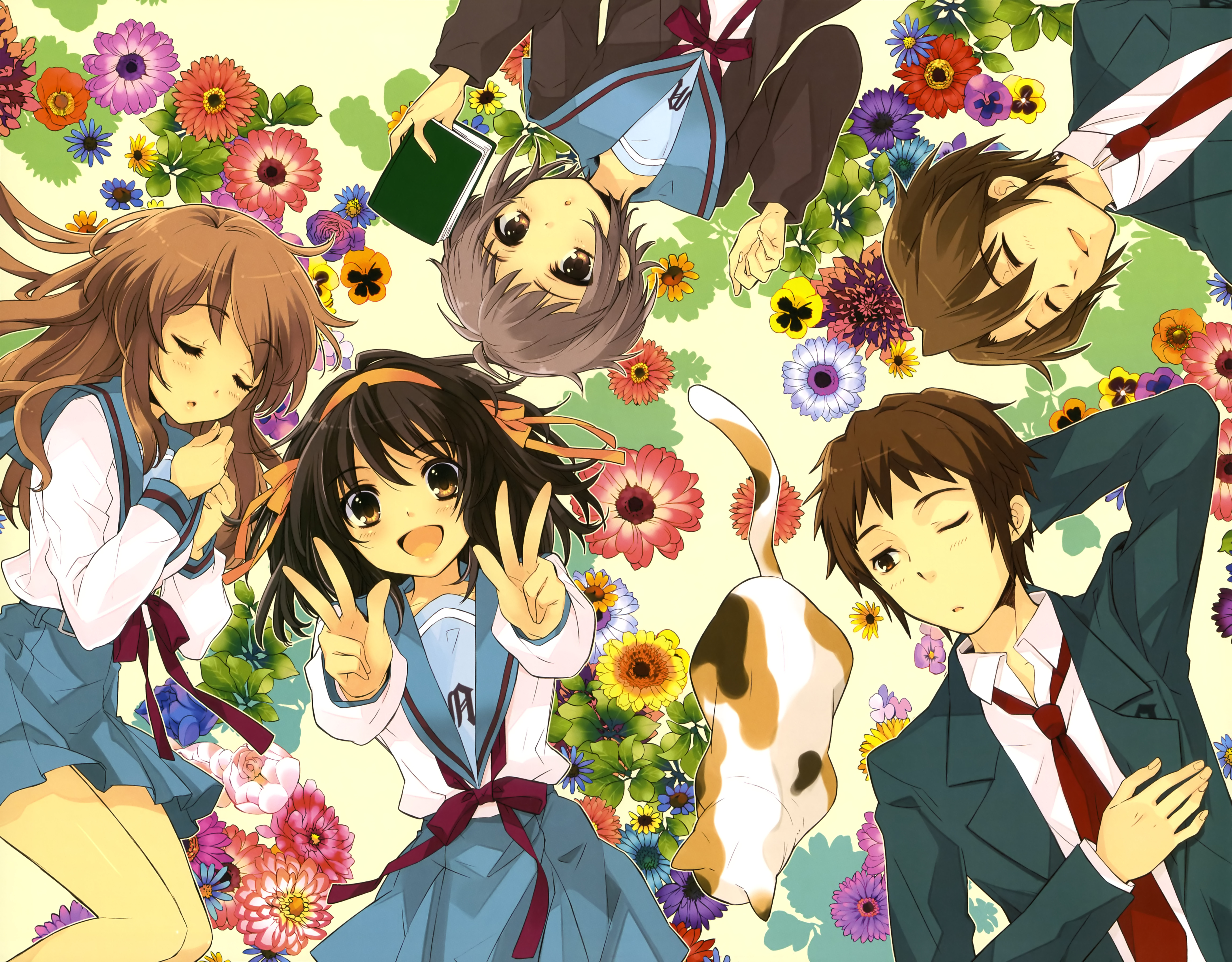 Laden Sie das Animes, Haruhi Suzumiya, Suzumiya Haruhi No Yūutsu, Yuki Nagato, Itsuki Koizumi, Kyon (Haruhi), Mikuru Asahina, Shamisen (Haruhi)-Bild kostenlos auf Ihren PC-Desktop herunter