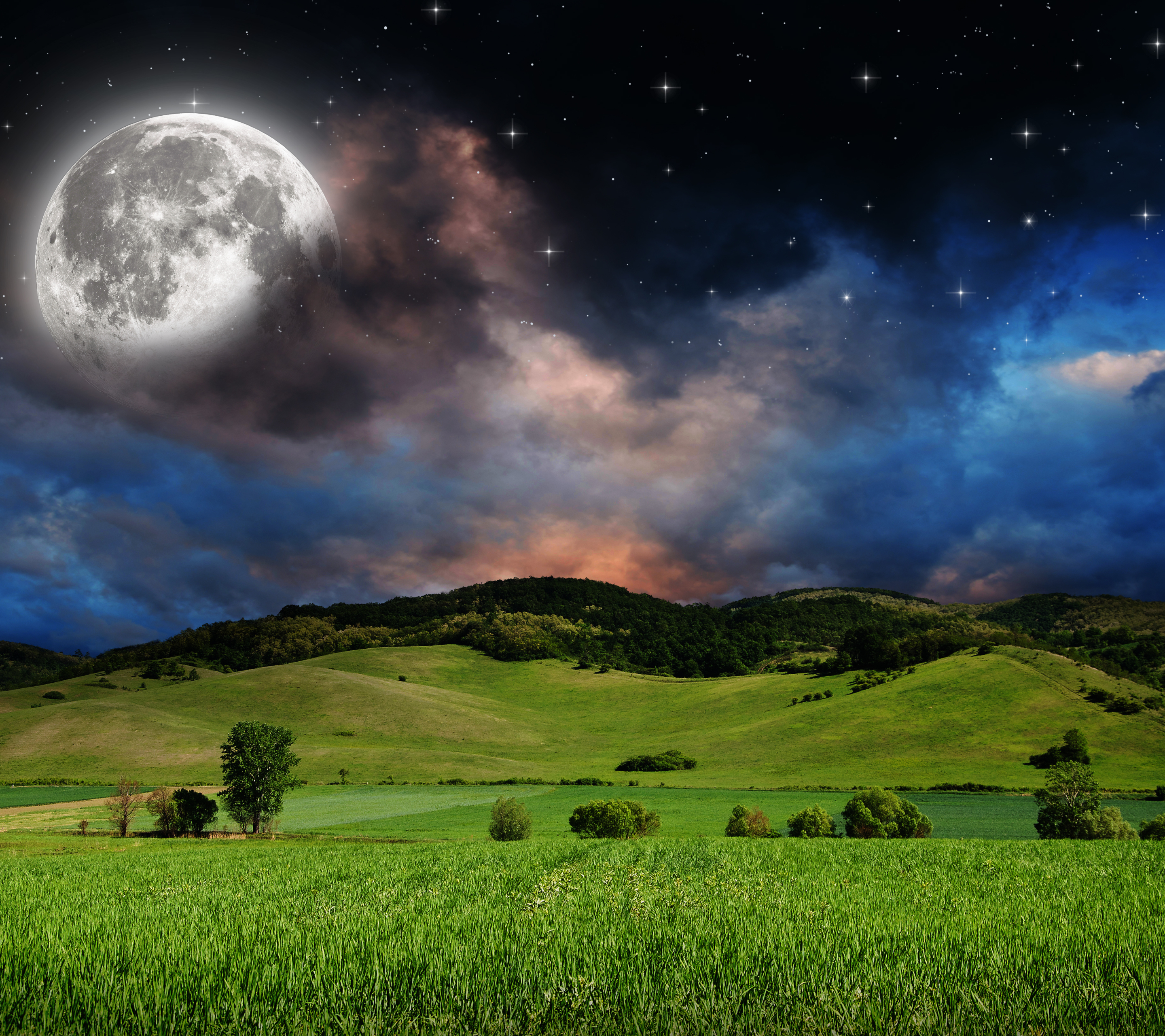 PCデスクトップに星空, 月, 地球, 牧草地, 出演者, 空, 分野画像を無料でダウンロード