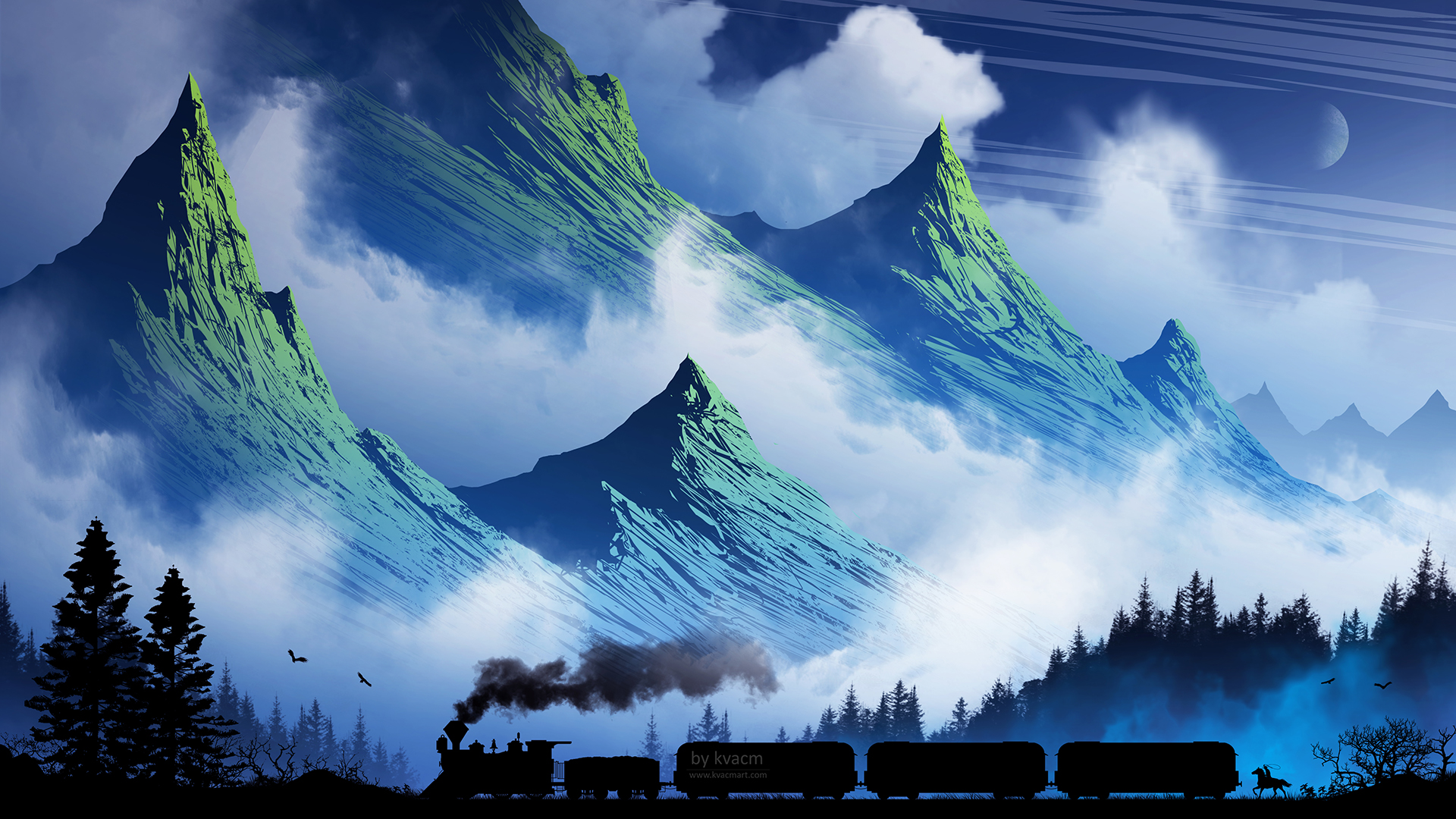 Free download wallpaper Landscape, Fantasy, Train on your PC desktop