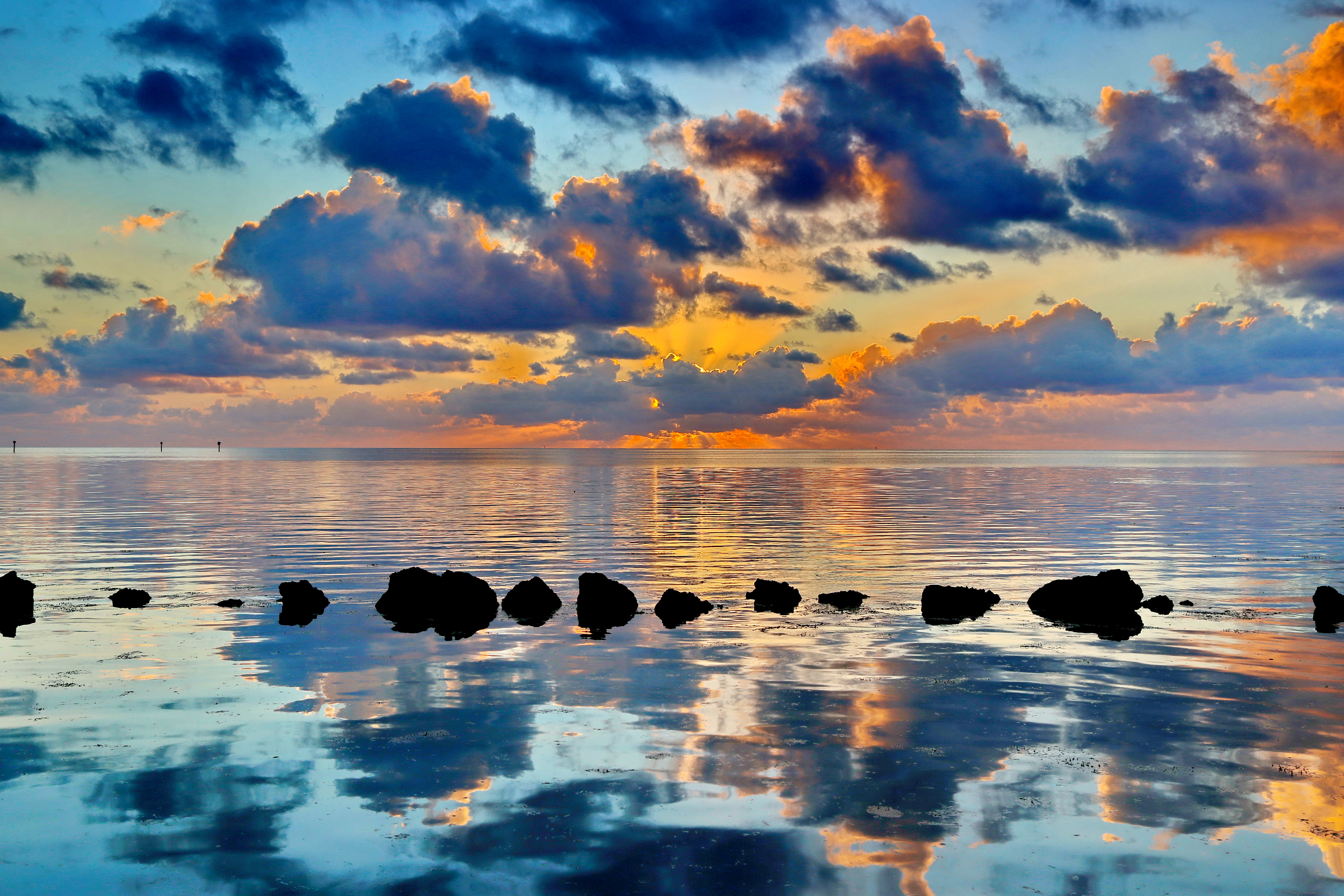 Download mobile wallpaper Horizon, Water, Sunset, Nature for free.