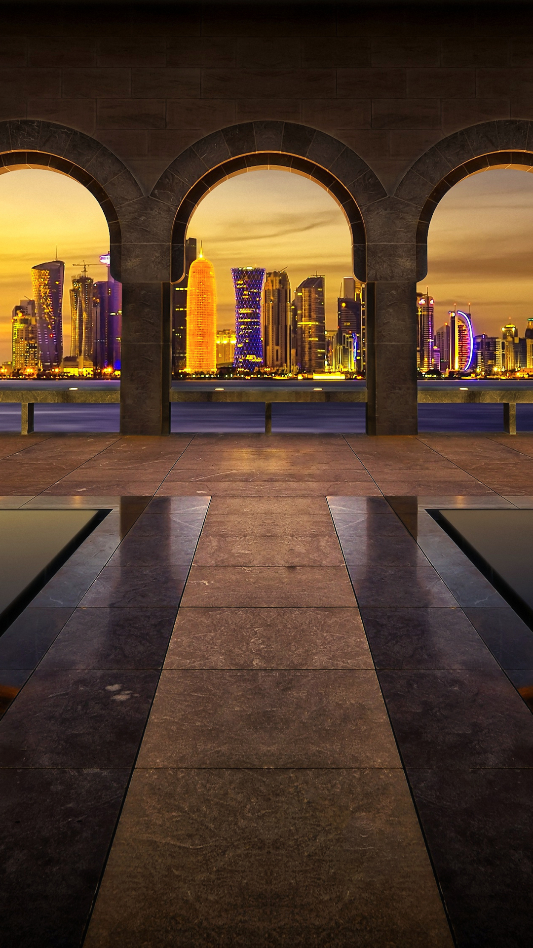 Descarga gratuita de fondo de pantalla para móvil de Ciudades, Ciudad, Arco, Doha, Arco Natural, Hecho Por El Hombre.