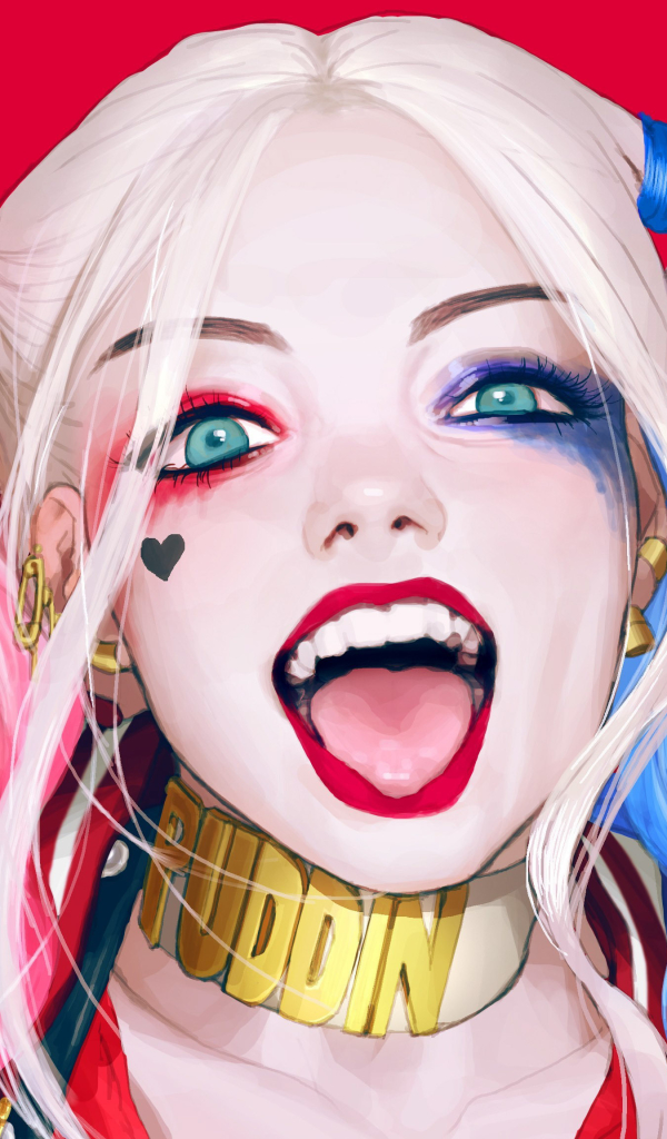 Download mobile wallpaper Face, Blue Eyes, Comics, Harley Quinn, White Hair, Dc Comics, Lipstick for free.