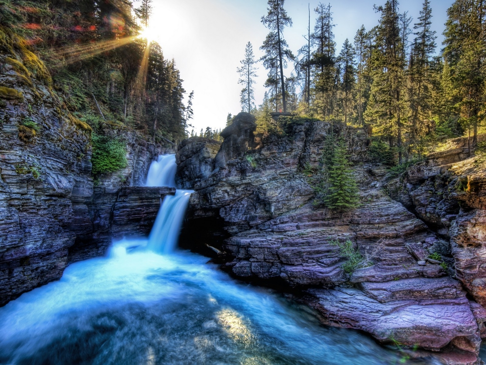 Free download wallpaper Water, Sun, Landscape, Waterfalls on your PC desktop