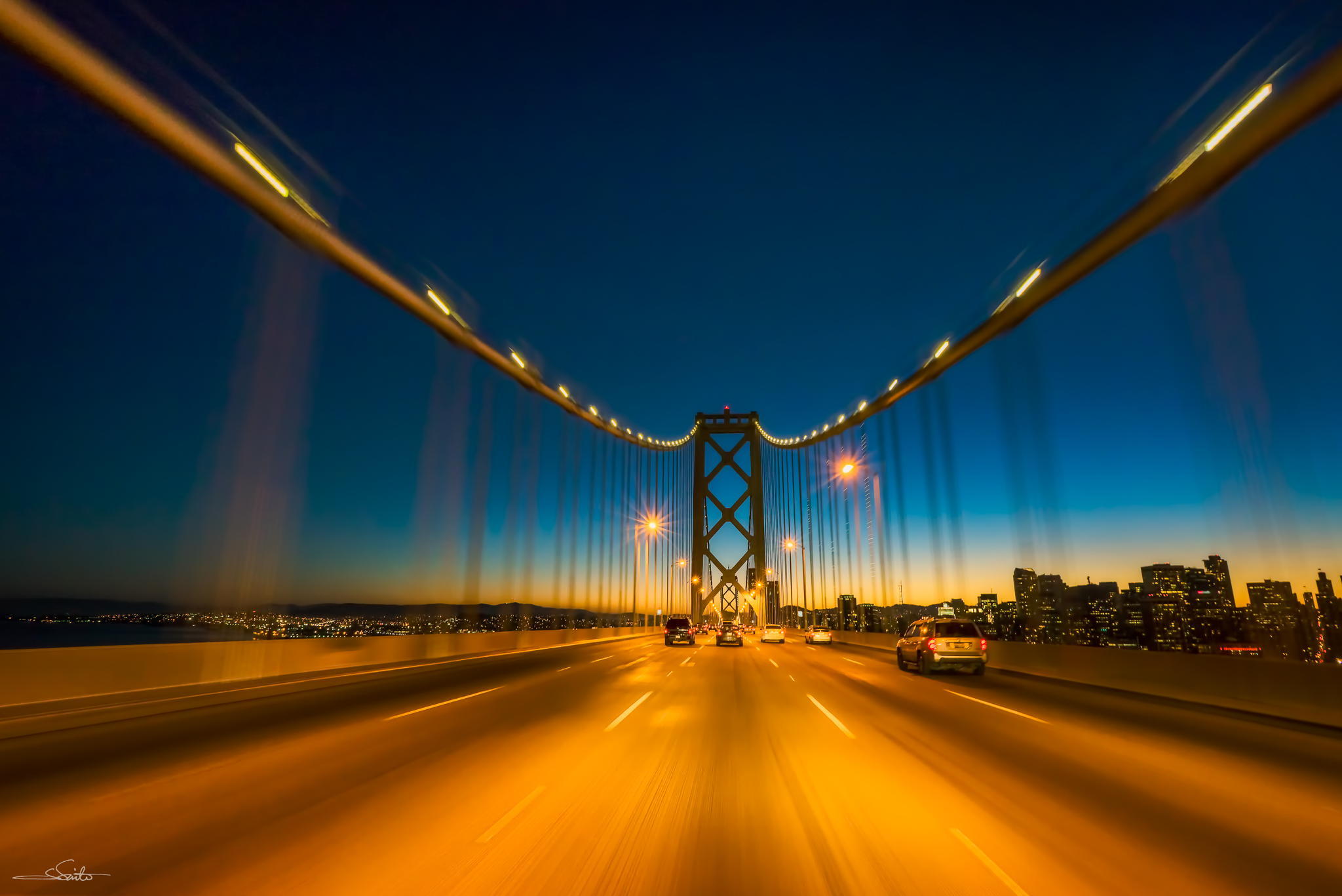 Скачать обои бесплатно Мосты, Ночь, Свет, Дорога, Мост, Сан Франциско, Бэй Бридж, Сделано Человеком картинка на рабочий стол ПК