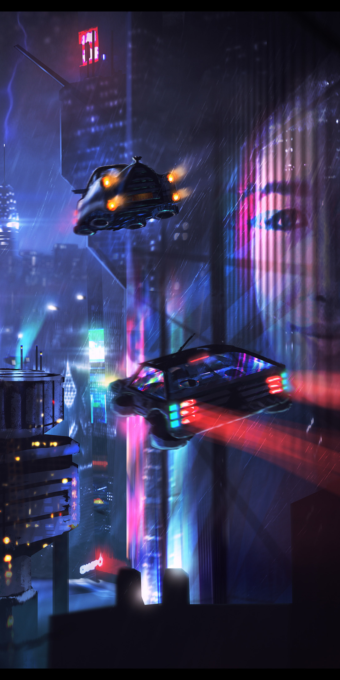 Download mobile wallpaper Rain, Night, City, Building, Sci Fi, Futuristic, Vehicle for free.