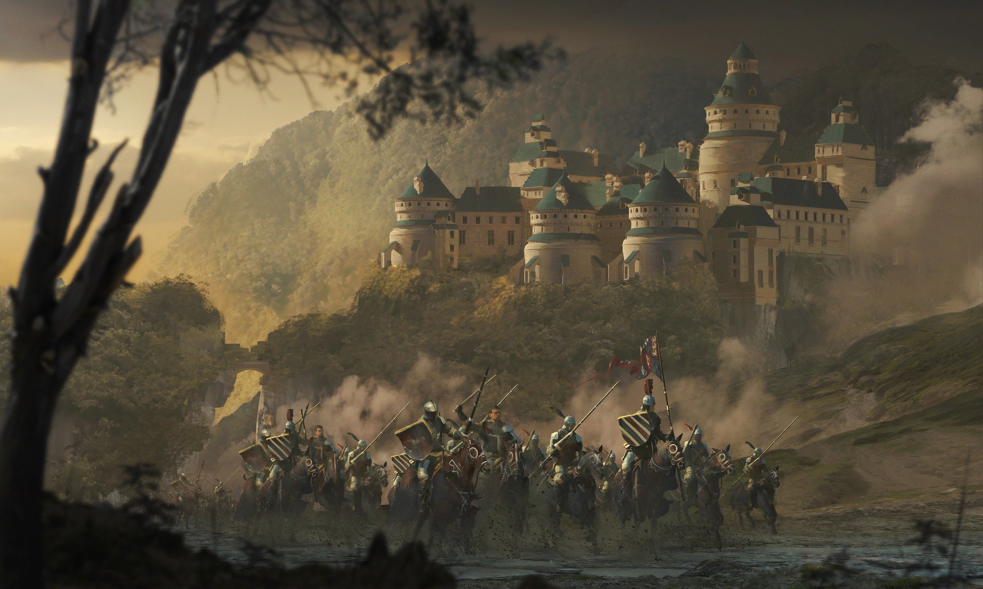 Free download wallpaper Fantasy, Warrior, Knight, Castle on your PC desktop