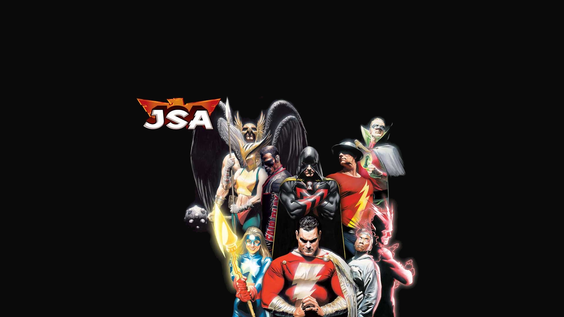 comics, justice society of america, billy batson, dc comics, earth 2 (dc comics), flash, green lantern, hawkgirl (dc comics), hawkman (dc comics), jay garrick, shazam (dc comics), justice league
