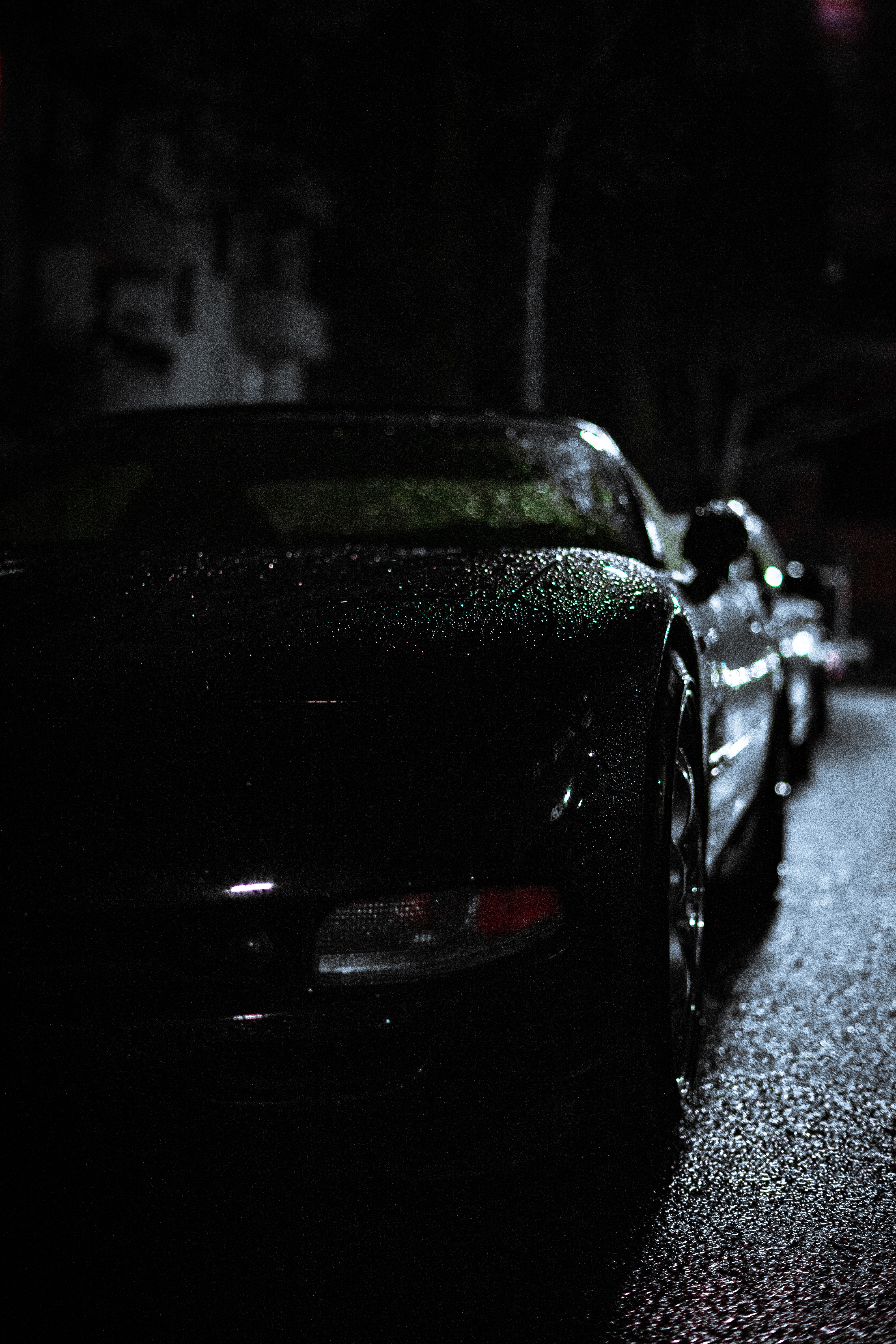 Download mobile wallpaper Car, Front View, Headlight, Darkness, Rain for free.