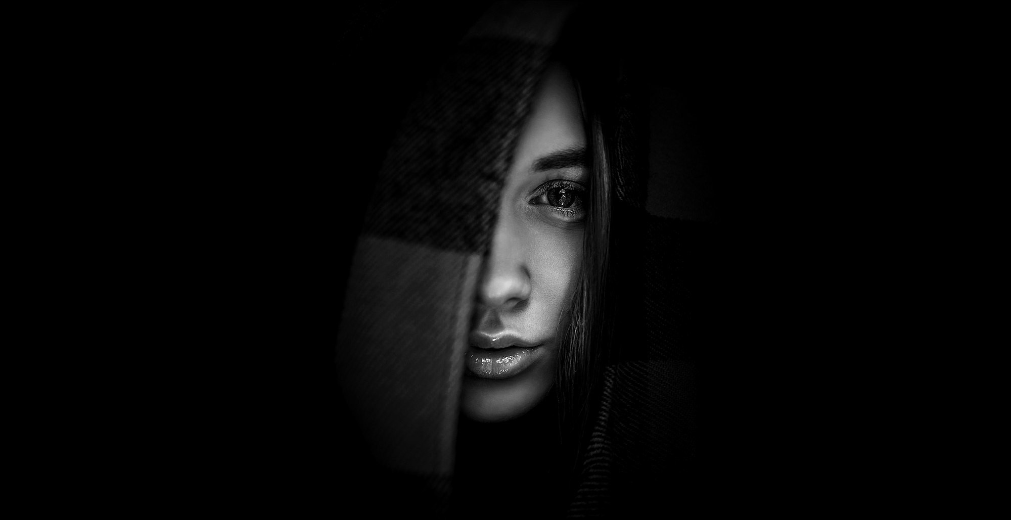 Download mobile wallpaper Hoodie, Face, Women, Black & White for free.