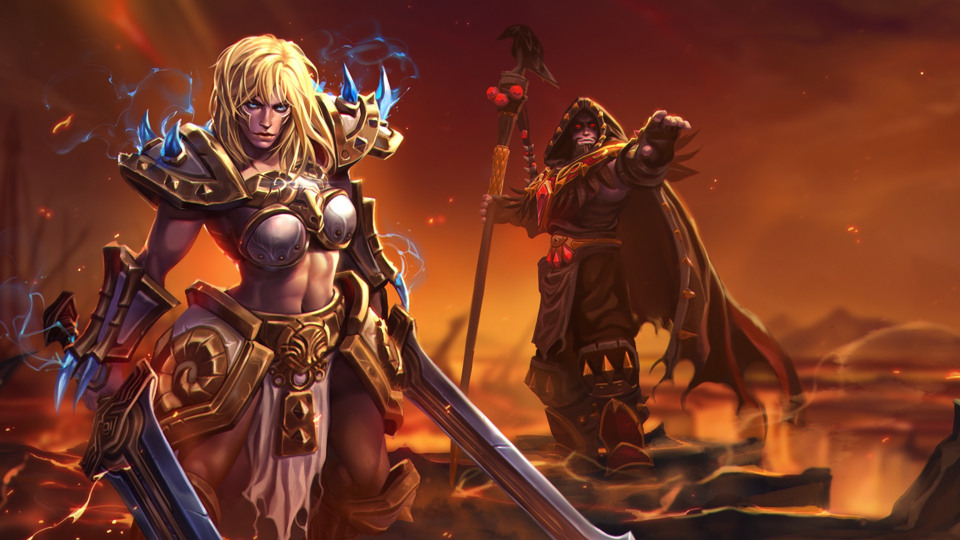Handy-Wallpaper Warcraft, Zauberer, Schwert, Blondinen, Computerspiele, World Of Warcraft, Frau Krieger kostenlos herunterladen.
