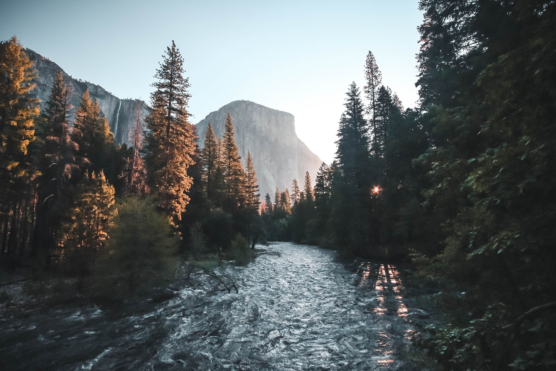 Free download wallpaper Forest, Sunrise, Earth, River on your PC desktop