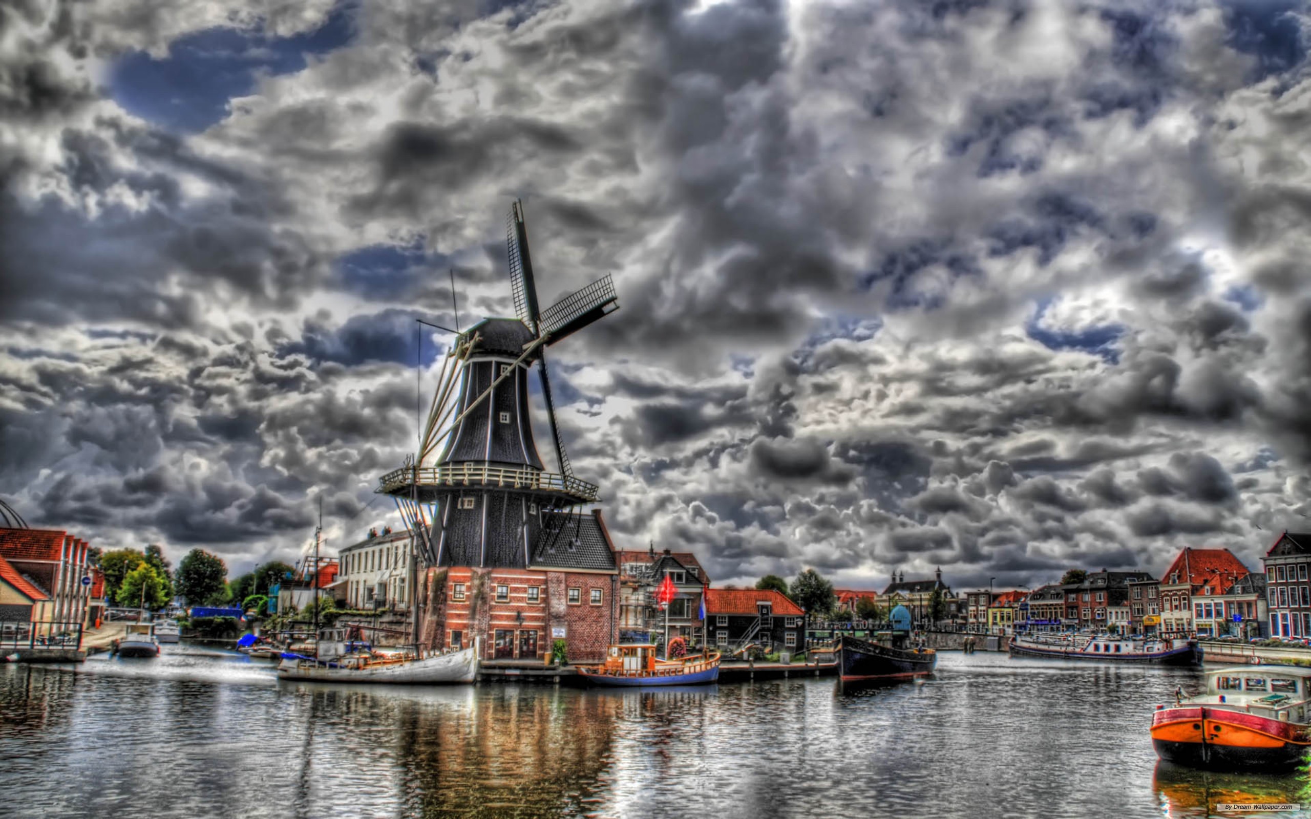 176002 завантажити картинку фотографія, hdr, амстердам, канал, хмара, млин, нідерланди - шпалери і заставки безкоштовно