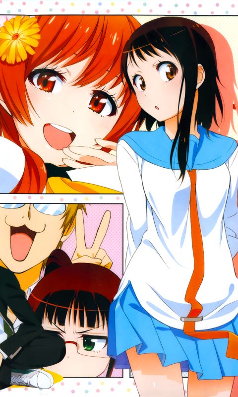 Handy-Wallpaper Animes, Chitoge Kirisaki, Kosaki Onodera, Marika Tachibana, Raku Ichijō, Ruri Miyamoto, Seishirou Tsugumi, Nisekoi, Shu Maiko kostenlos herunterladen.