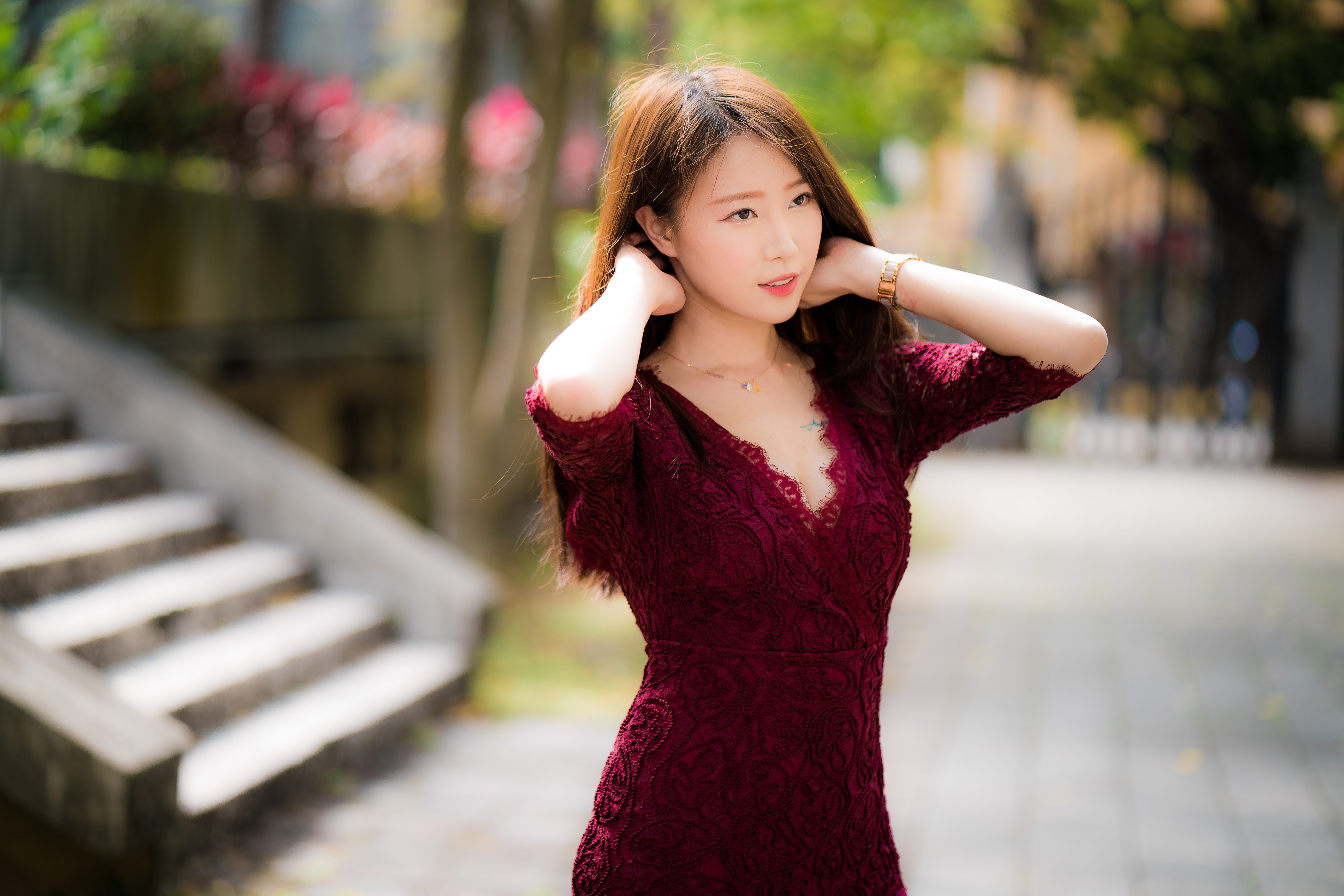 Free download wallpaper Dress, Brunette, Model, Women, Asian, Depth Of Field on your PC desktop