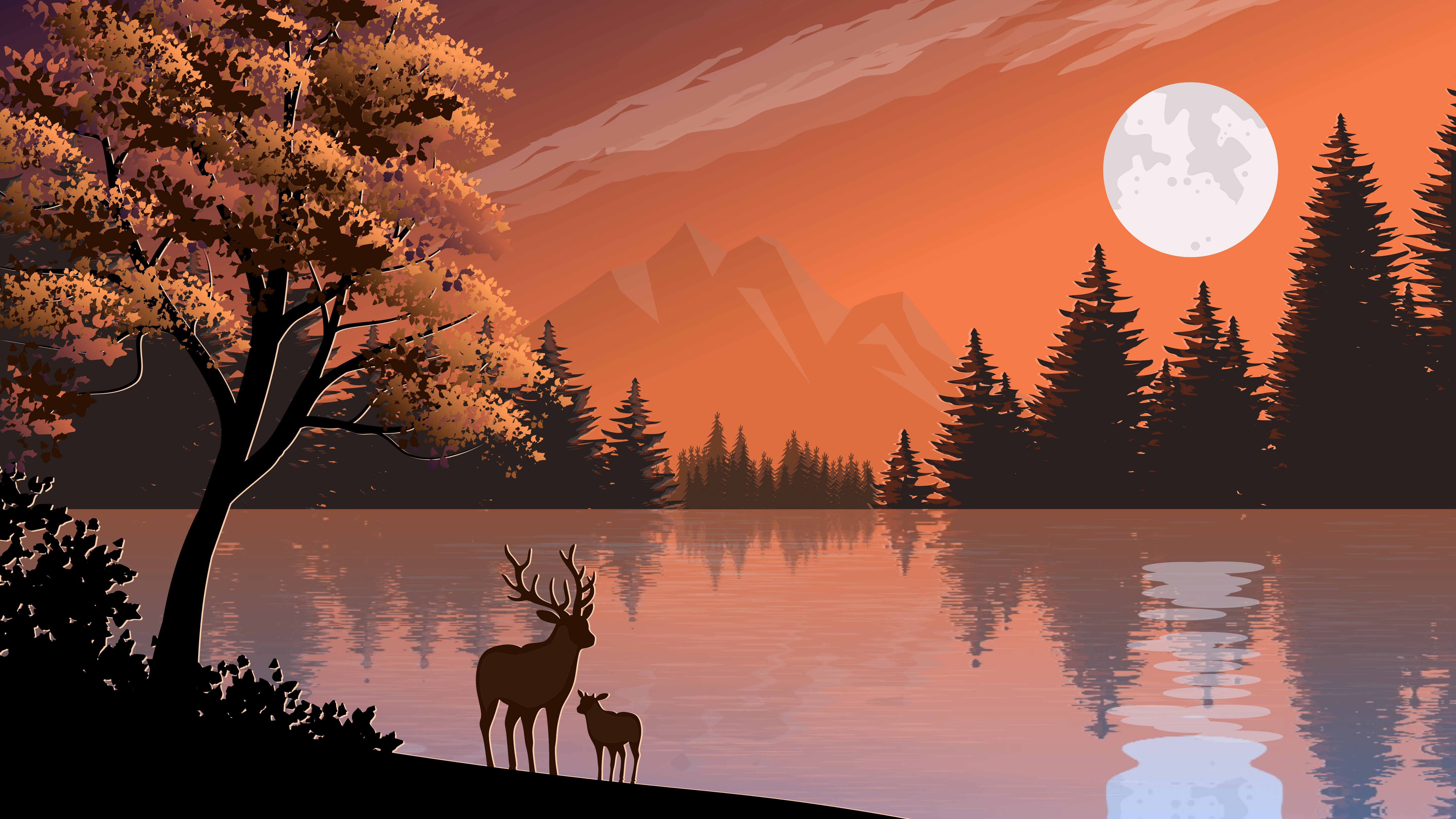 Download mobile wallpaper Lake, Animal, Deer for free.
