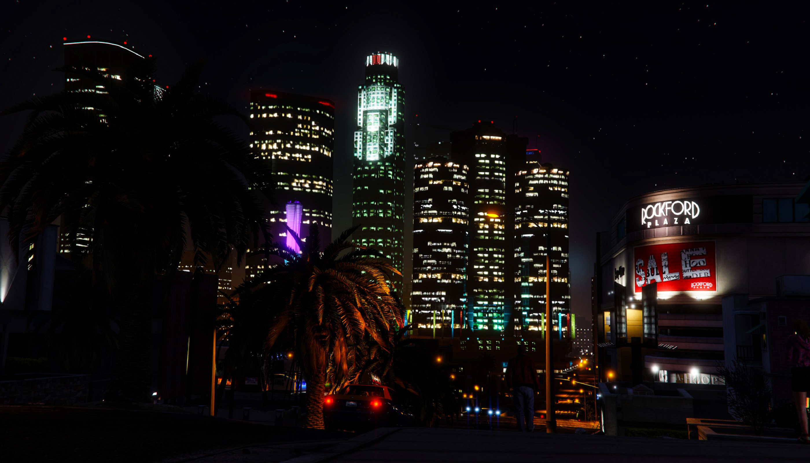 Laden Sie das Wolkenkratzer, Nacht, Computerspiele, Großstadt, Grand Theft Auto, Grand Theft Auto V, Los Santos-Bild kostenlos auf Ihren PC-Desktop herunter