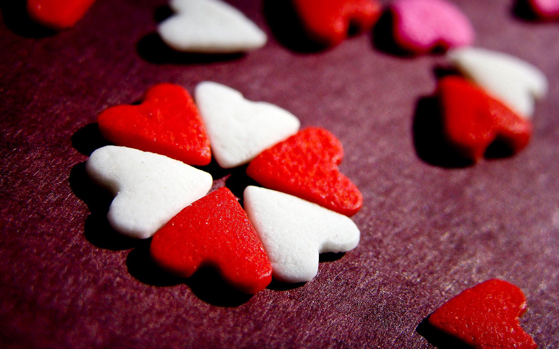 candies, macro, surface, form, table, heart
