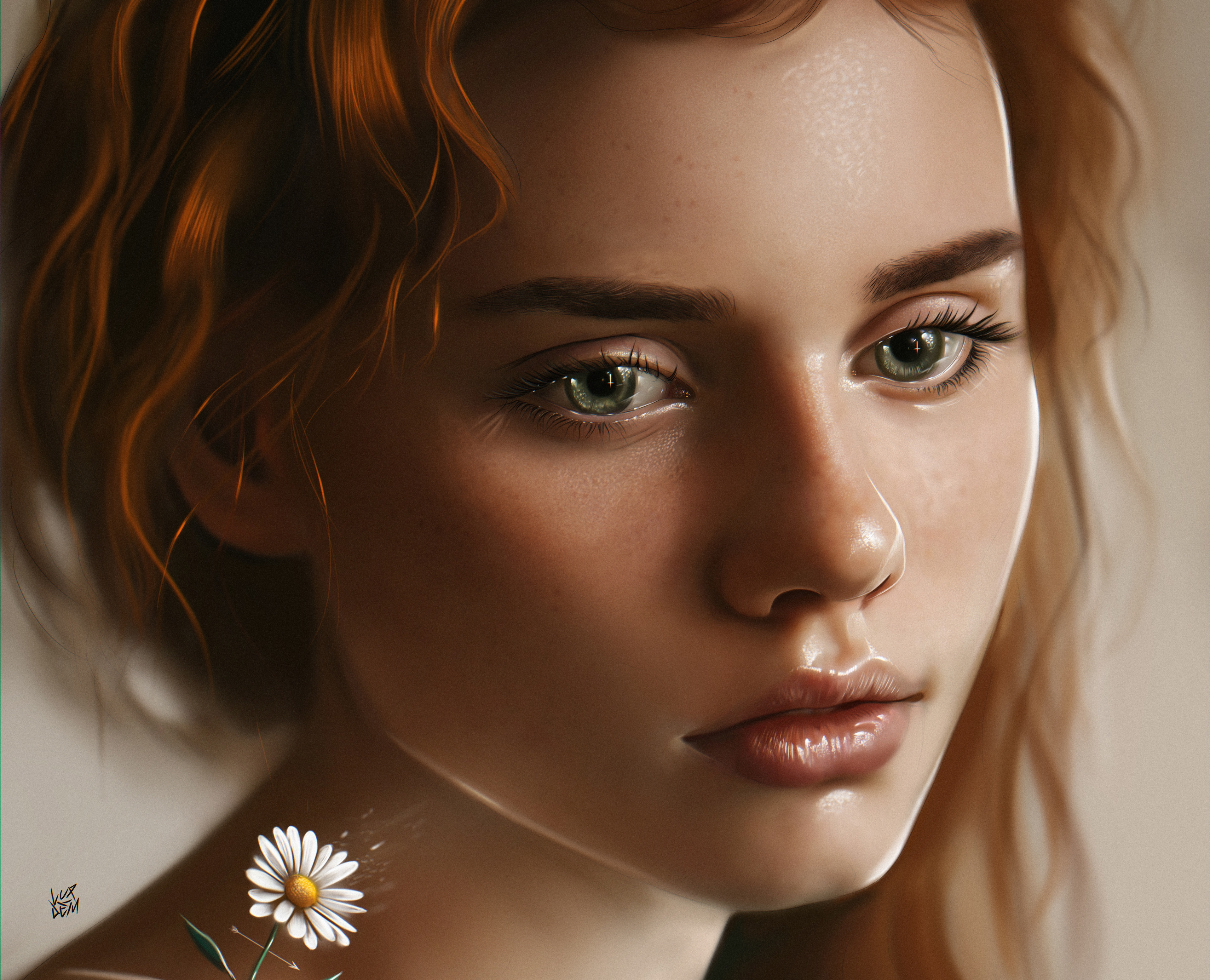 Download mobile wallpaper Flower, Portrait, Painting, Artistic, Face for free.