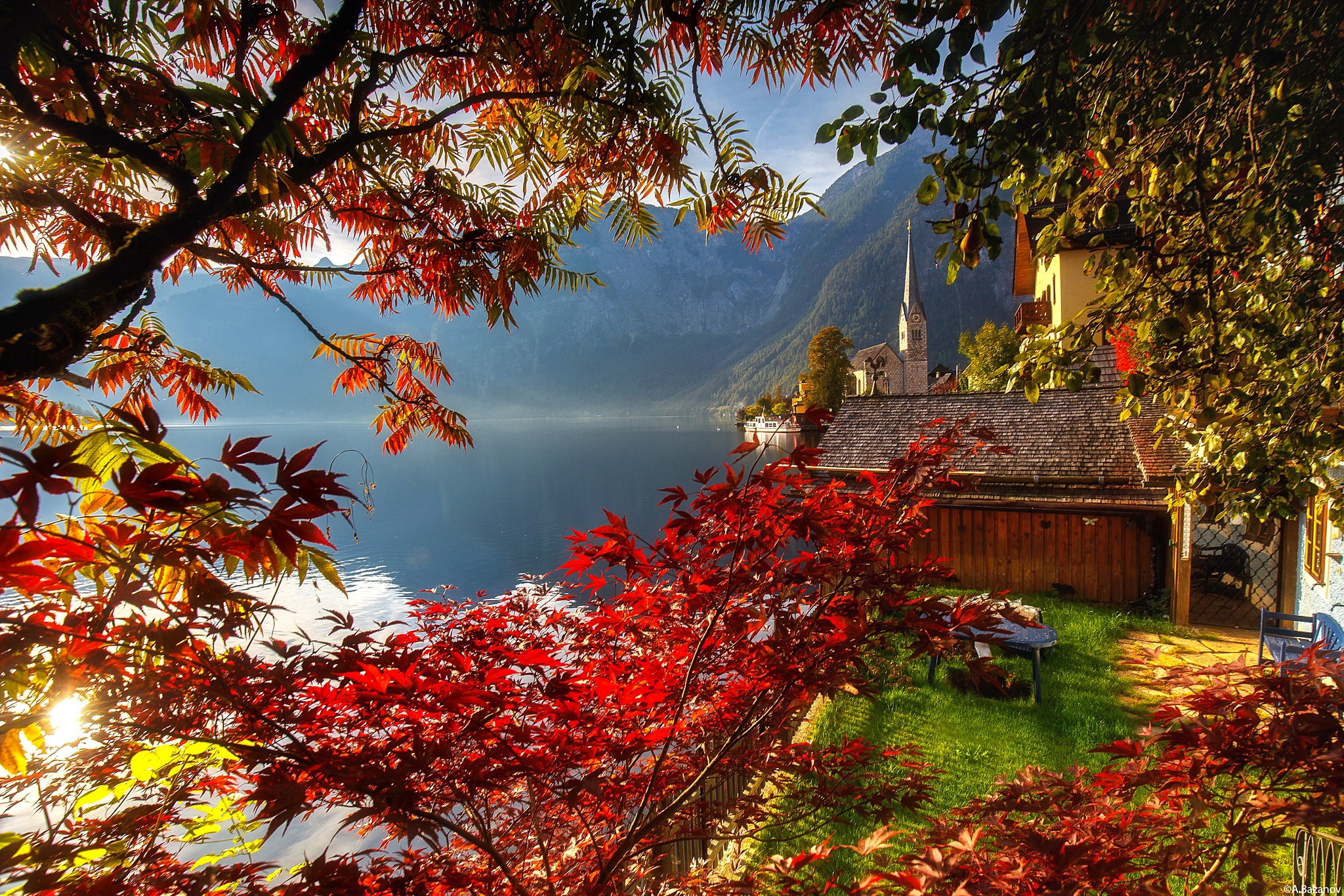 397329 descargar imagen otoño, hecho por el hombre, hallstatt, austria, hoja, árbol, pueblos: fondos de pantalla y protectores de pantalla gratis