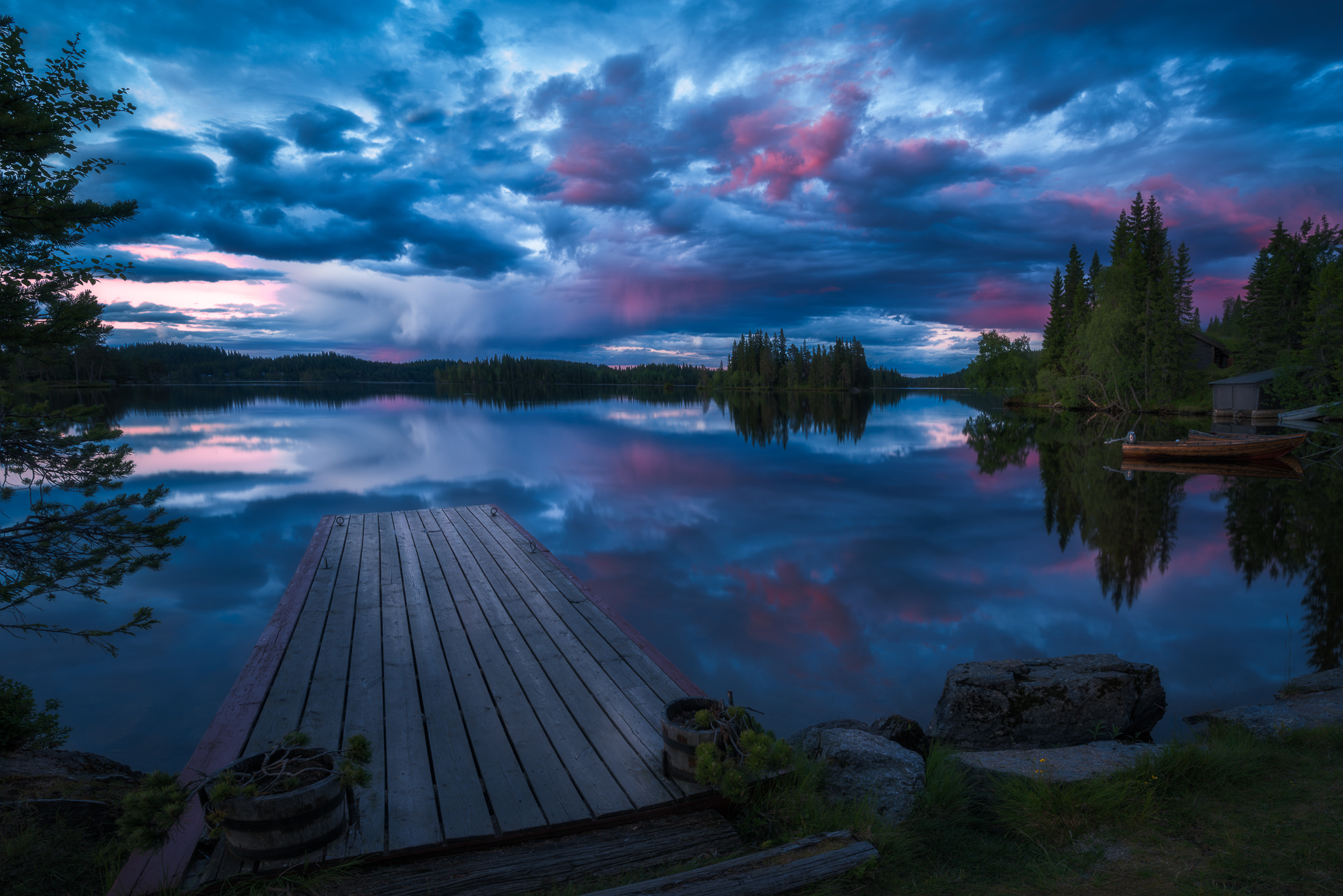 norway, pier, photography, lake, blue, cloud, landscape, reflection, sunset, lakes