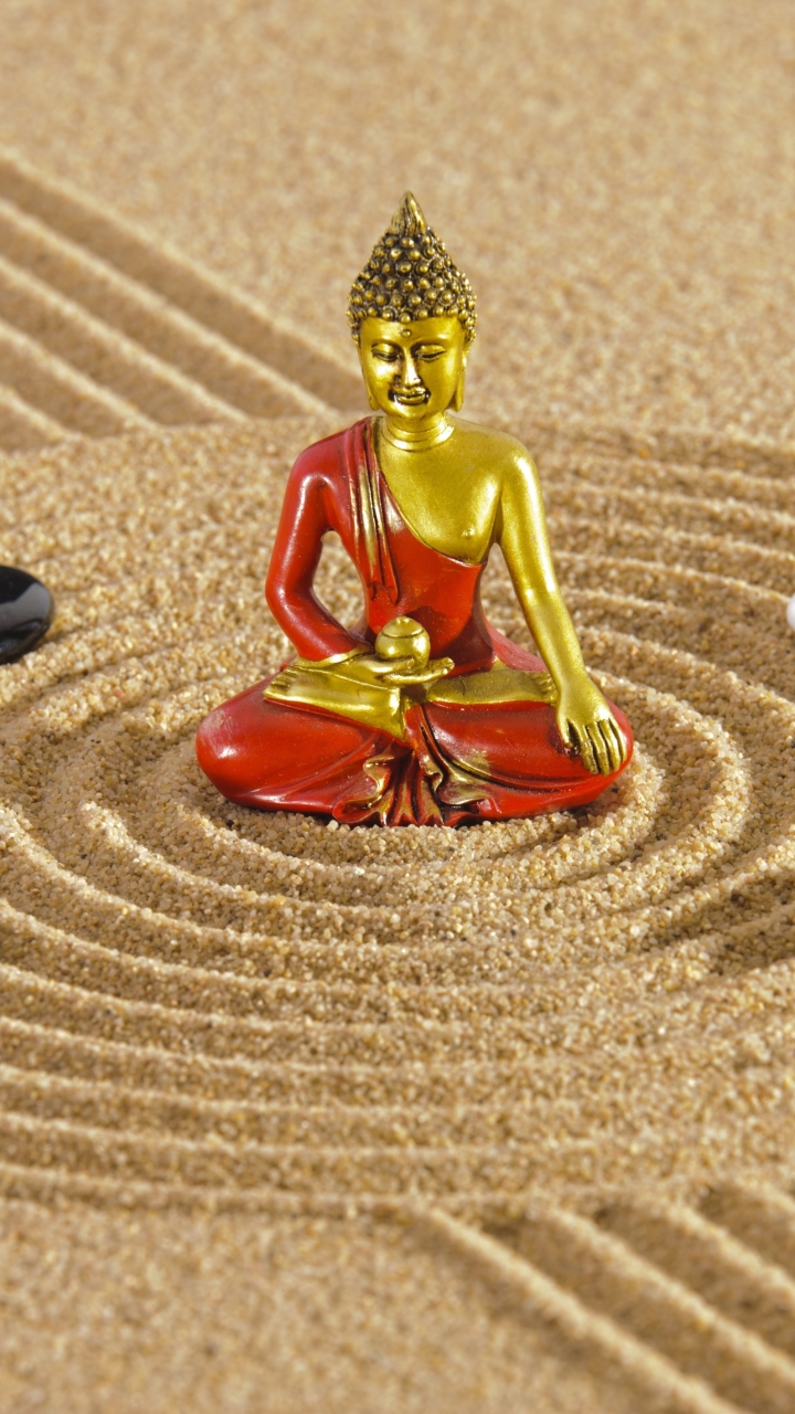 Download mobile wallpaper Sand, Buddha, Stone, Statue, Zen, Religious for free.