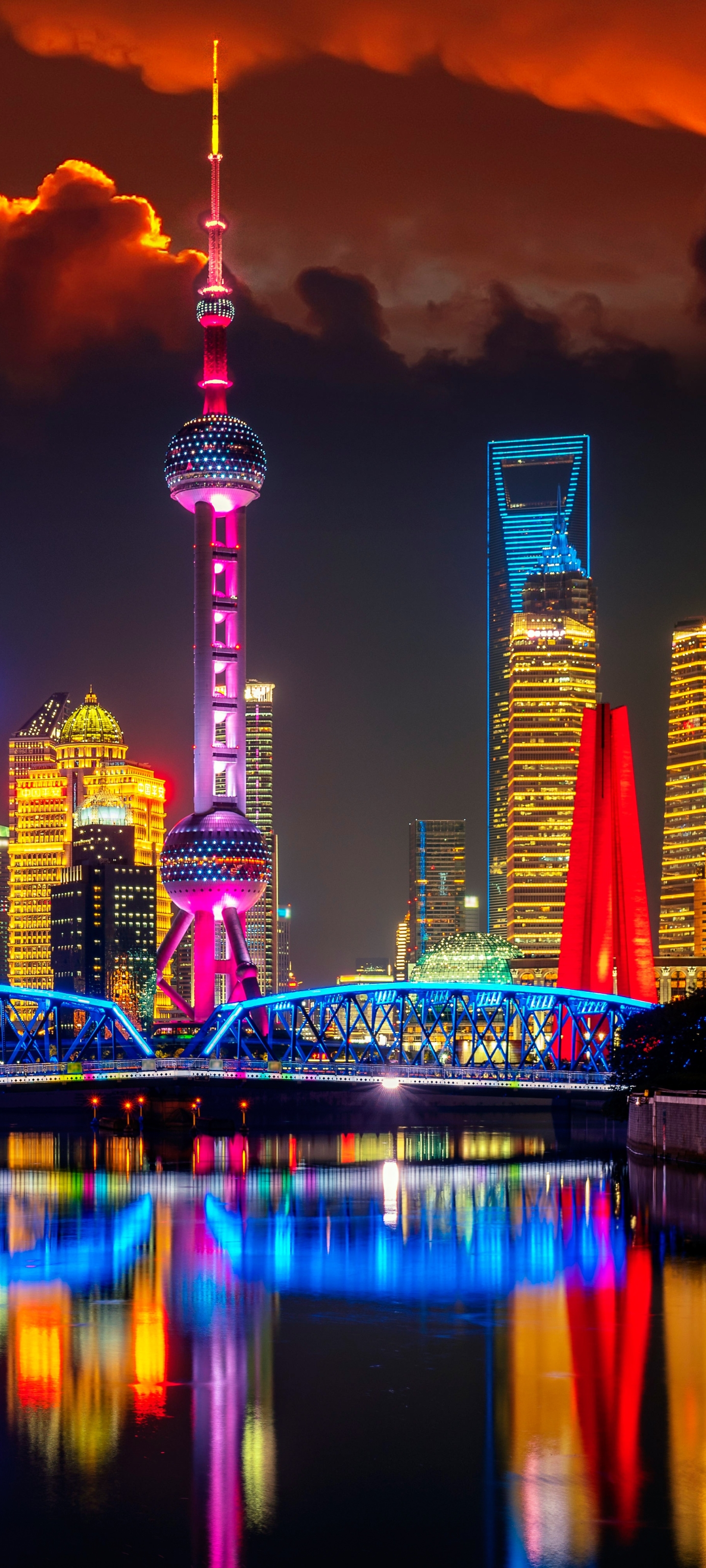 無料モバイル壁紙都市, 街, 超高層ビル, 建物, 中国, 上海, 夜, マンメイド, 東方明珠塔をダウンロードします。