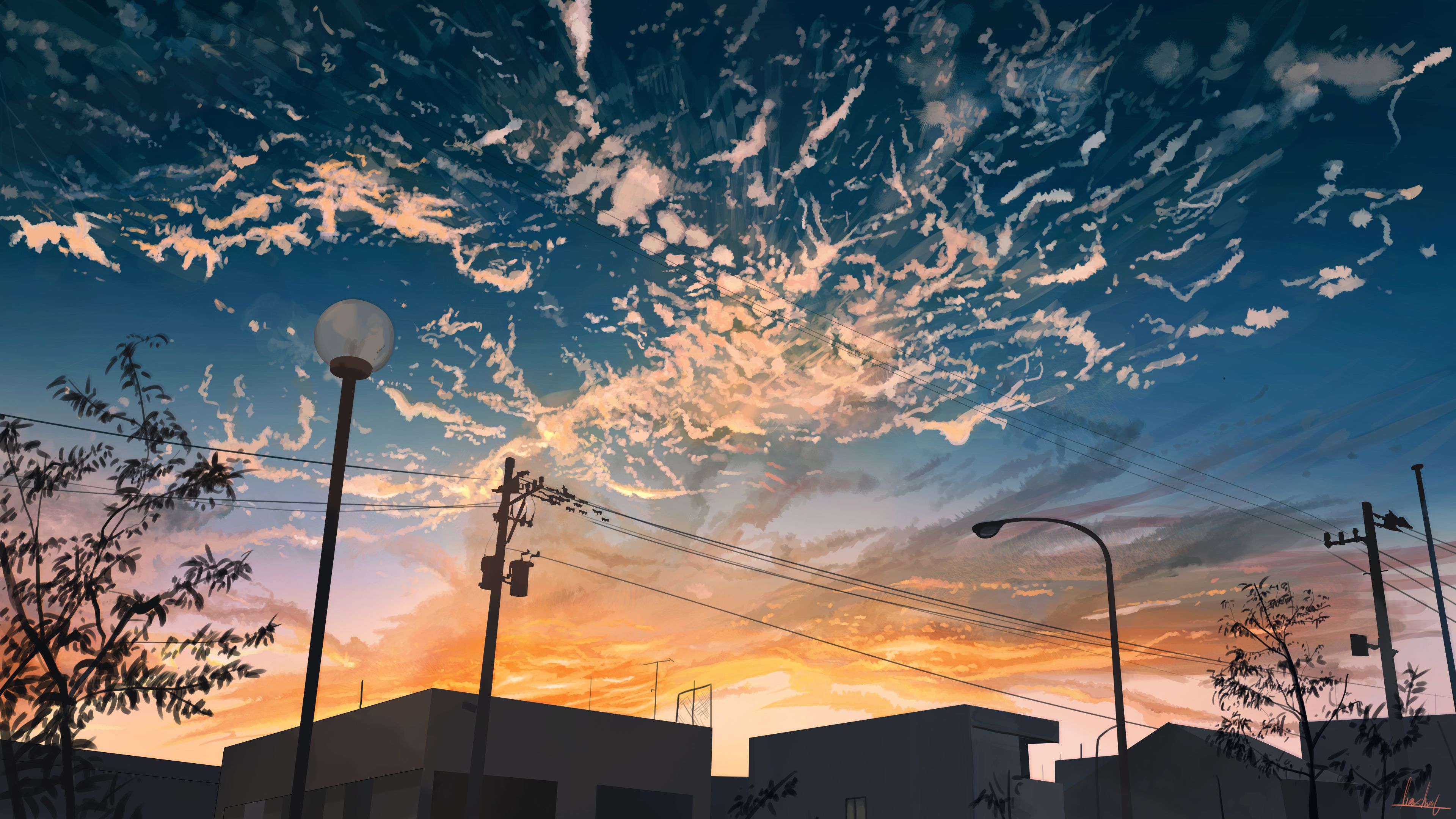 Скачать картинку Аниме, Город, Закат Солнца в телефон бесплатно.