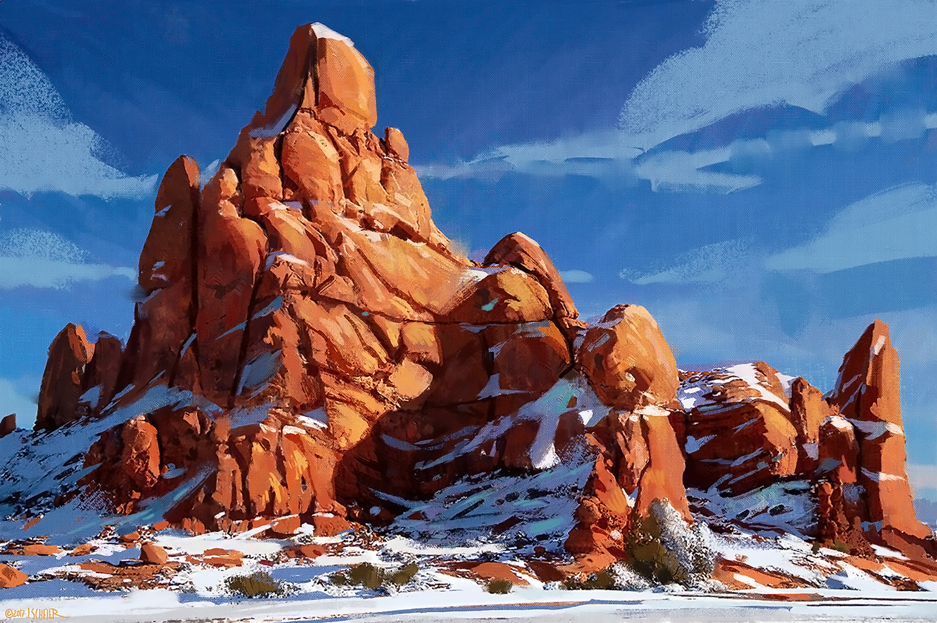 PCデスクトップに風景, ファンタジー, 雪, 山, 日光画像を無料でダウンロード
