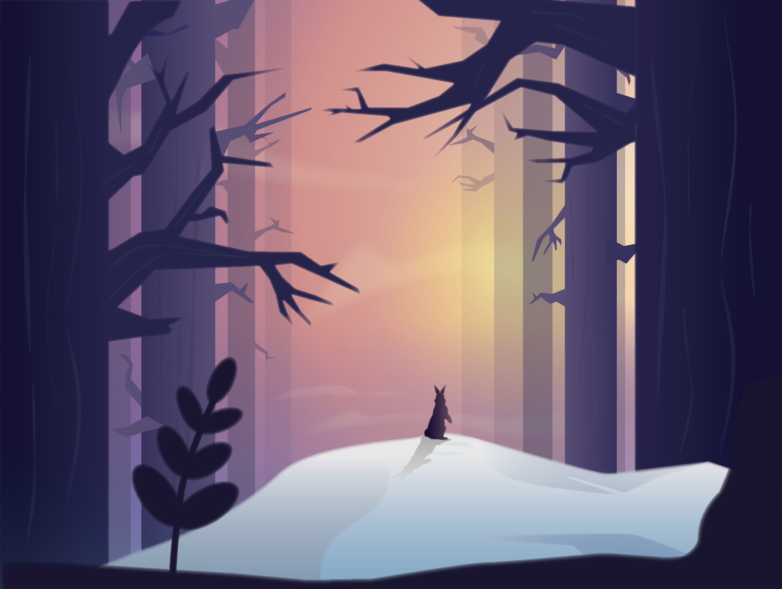 Free download wallpaper Hare, Forest, Silhouette, Art on your PC desktop