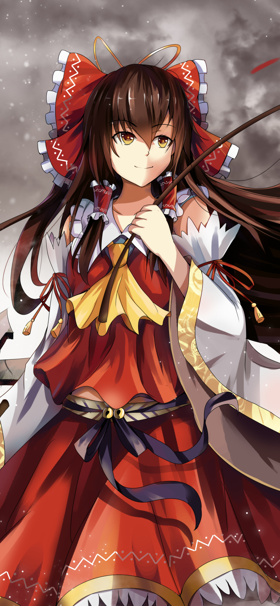 Download mobile wallpaper Anime, Touhou, Long Hair, Brown Hair, Reimu Hakurei, Japanese Clothes for free.