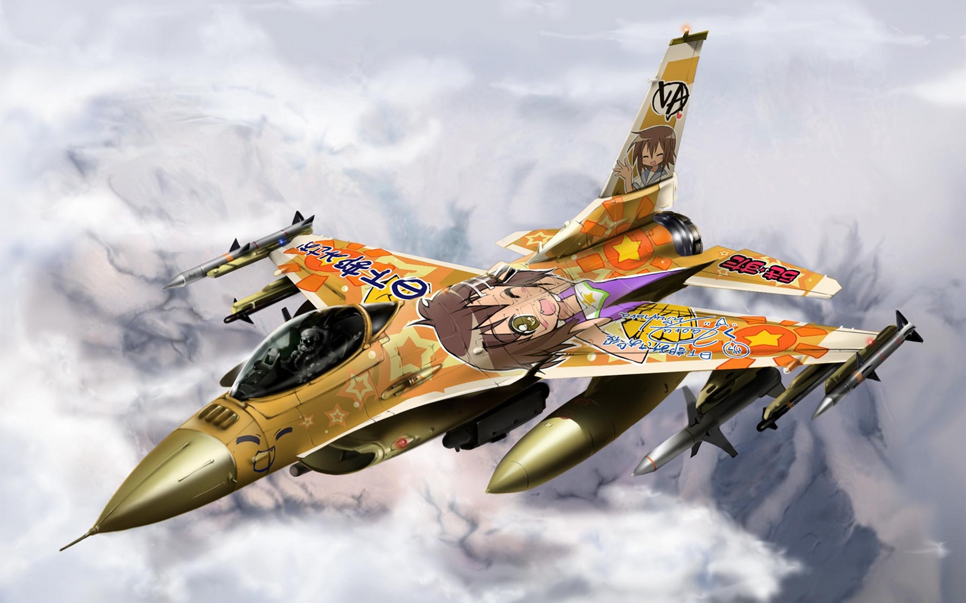 anime, lucky star, airplane, jet, military