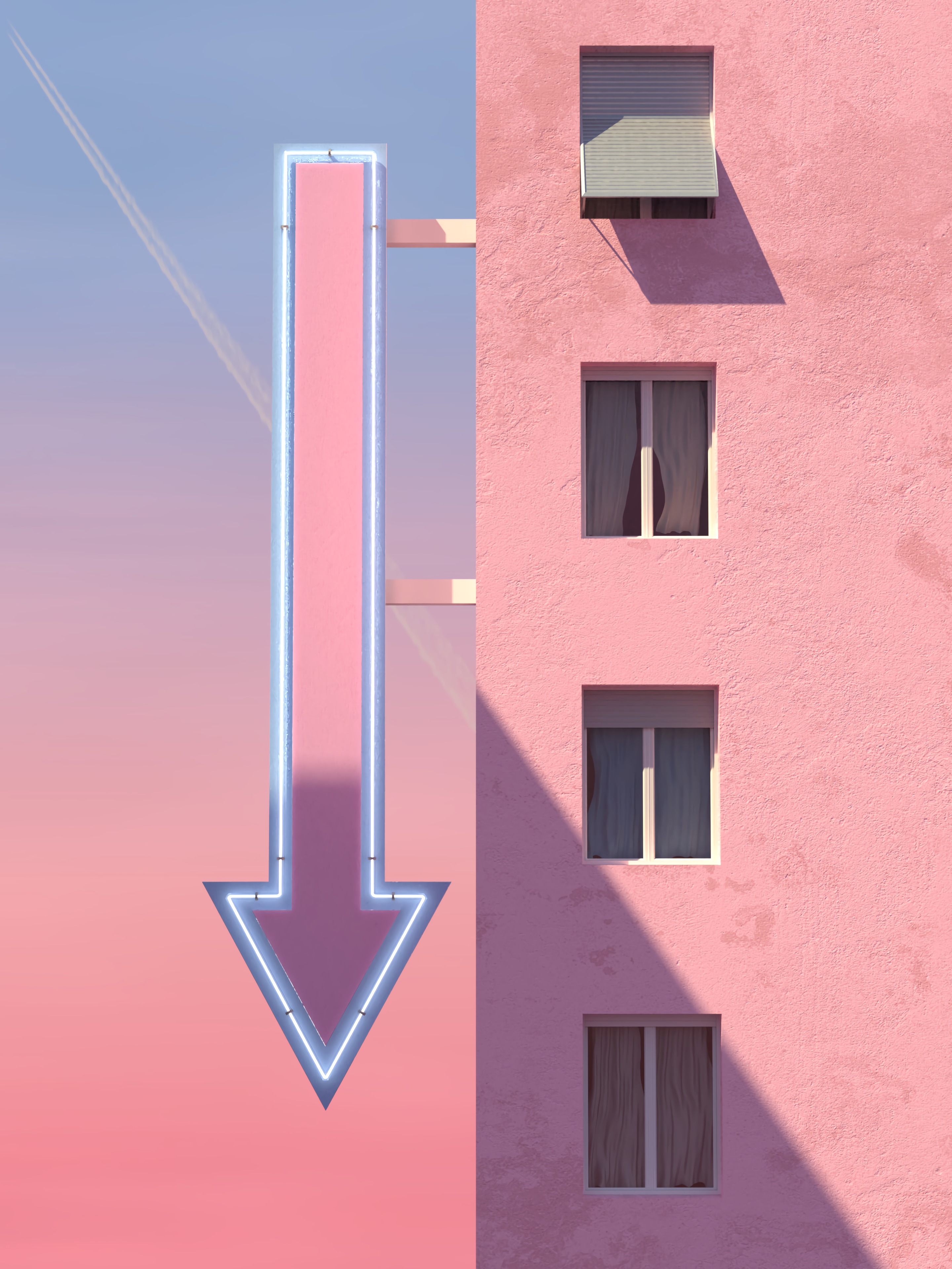 3d, arrow, signboard, pink, building, pointer, sign Full HD