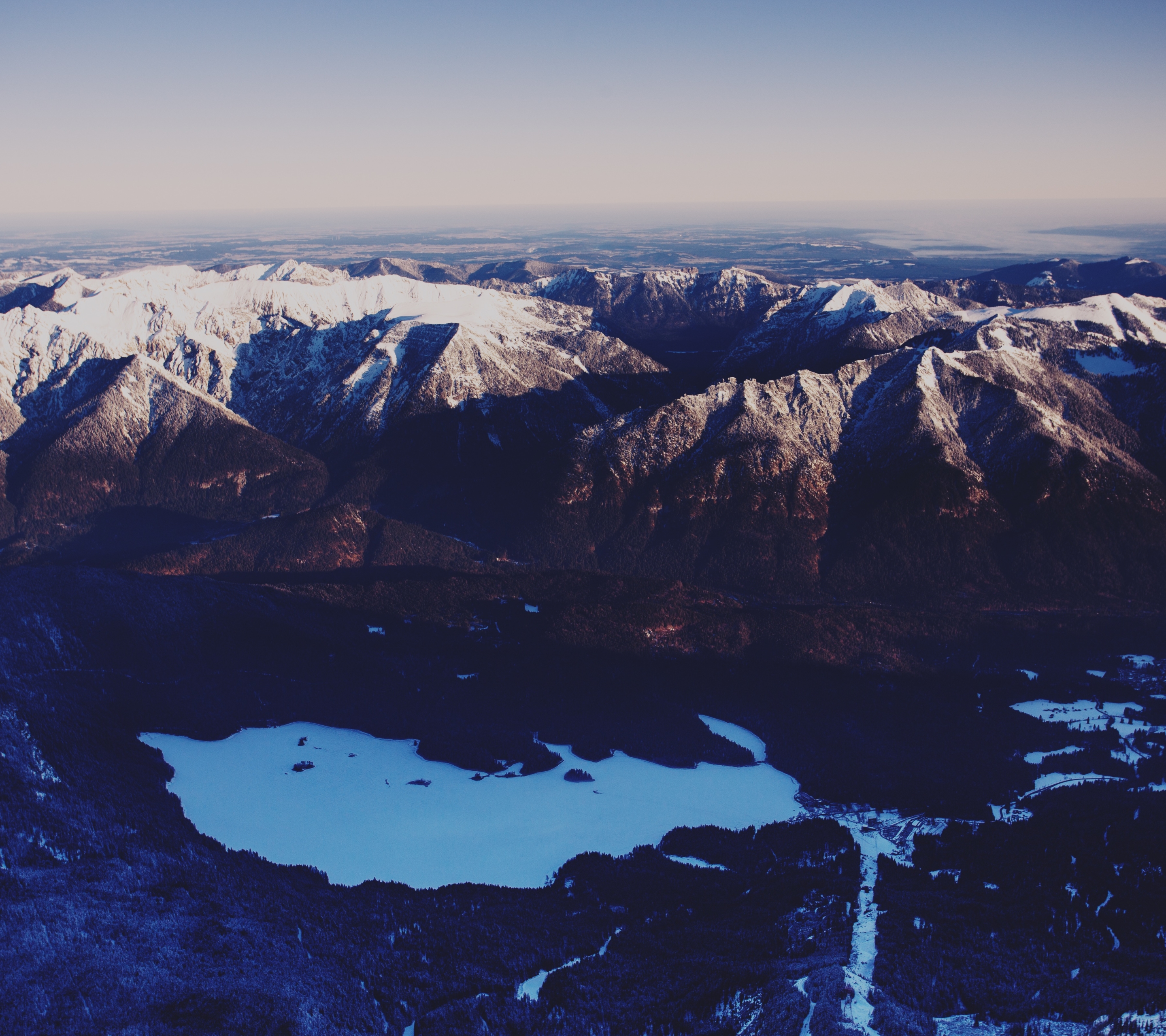 PCデスクトップに風景, 冬, 自然, 湖, 地平線, 山, 地球, 空中画像を無料でダウンロード