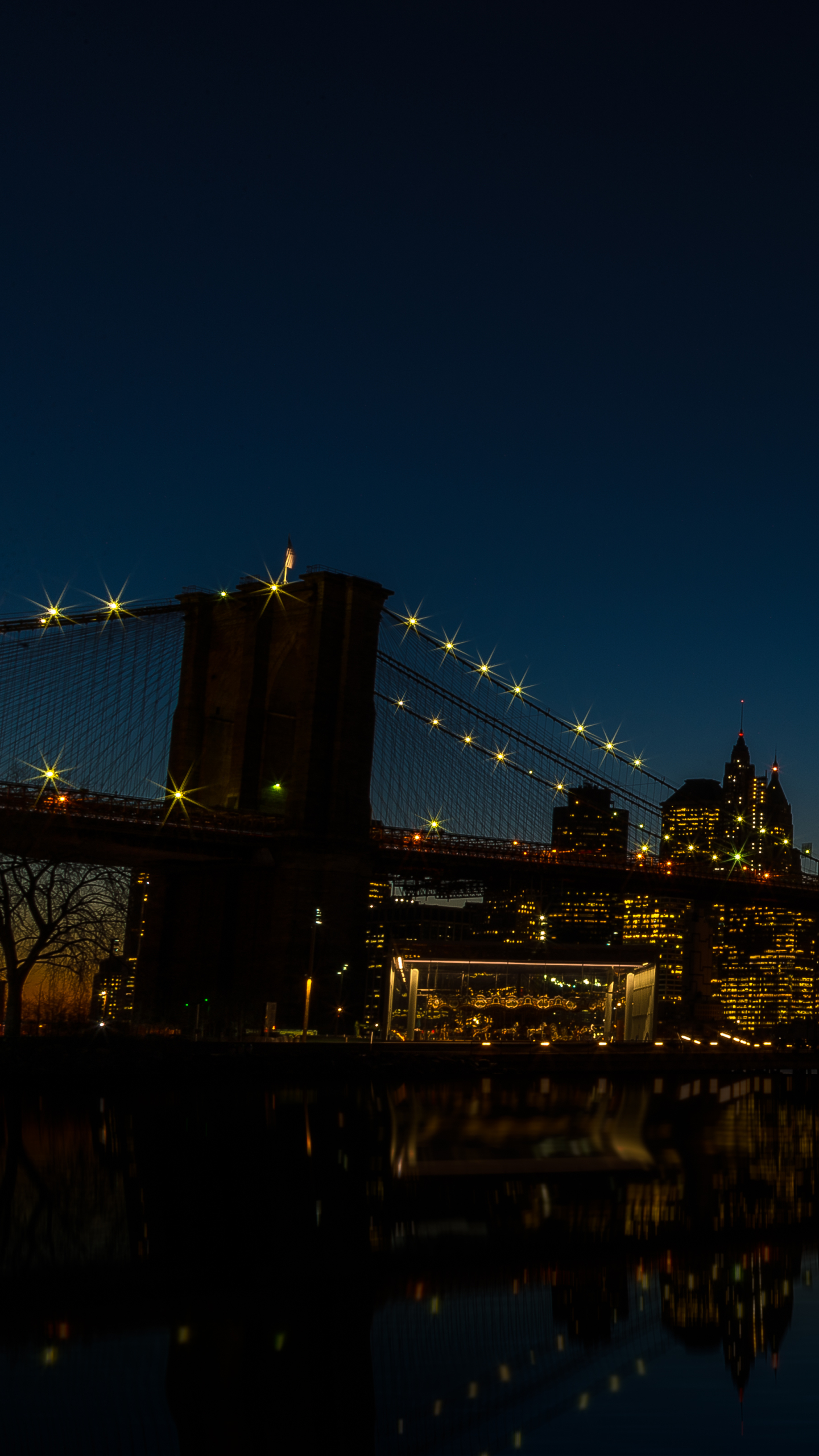 Download mobile wallpaper Cities, Night, Usa, City, Skyscraper, Building, Bridge, New York, Man Made for free.