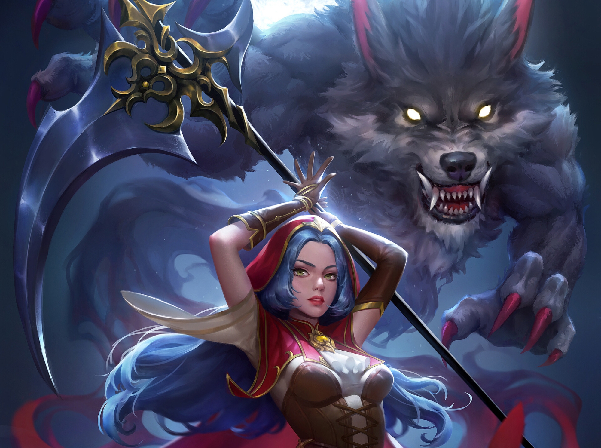 Free download wallpaper Fantasy, Weapon, Wolf, Red Riding Hood on your PC desktop