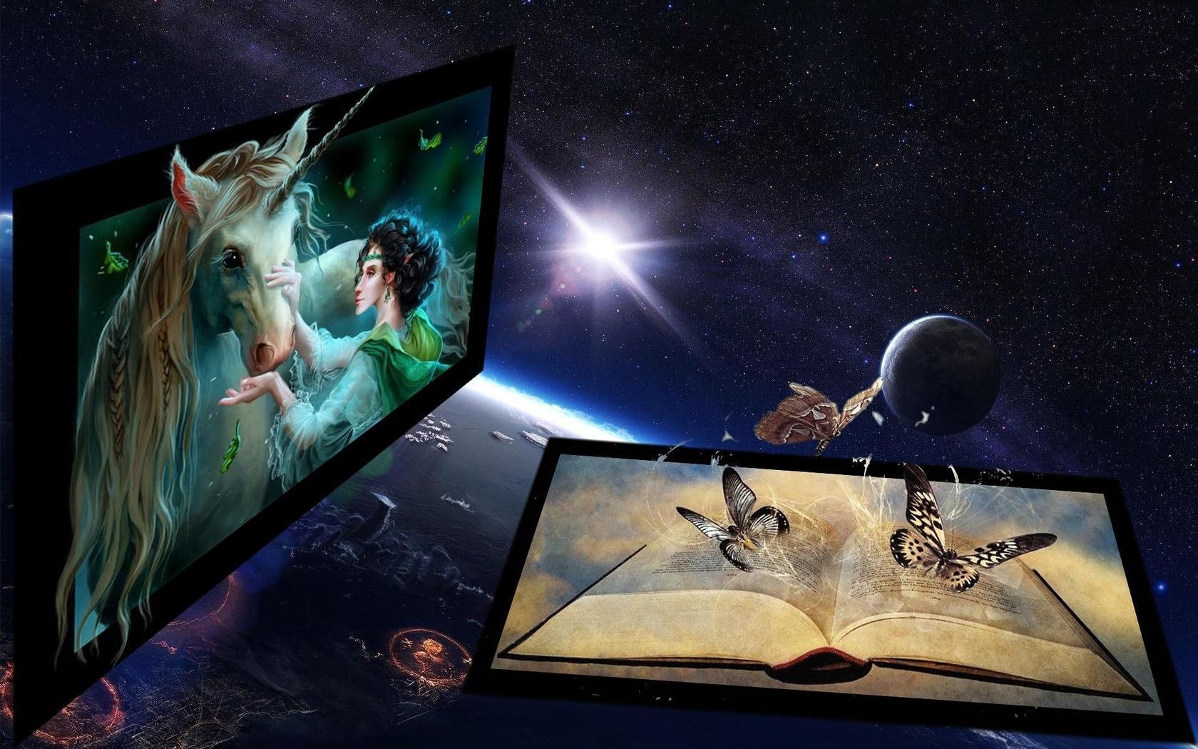 Descarga gratis la imagen Fantasía, Mariposa, Espacio, Ciencia Ficción, Artístico, Unicornio en el escritorio de tu PC