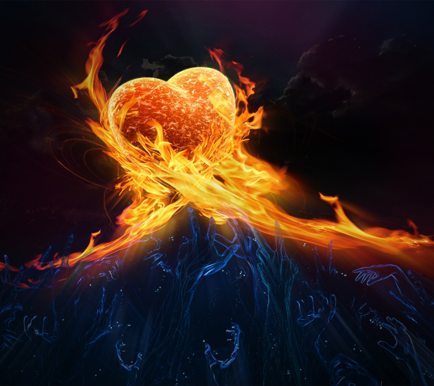 Laden Sie das Feuer, Liebe, Hand, Herz, Künstlerisch, Orange Farbe)-Bild kostenlos auf Ihren PC-Desktop herunter